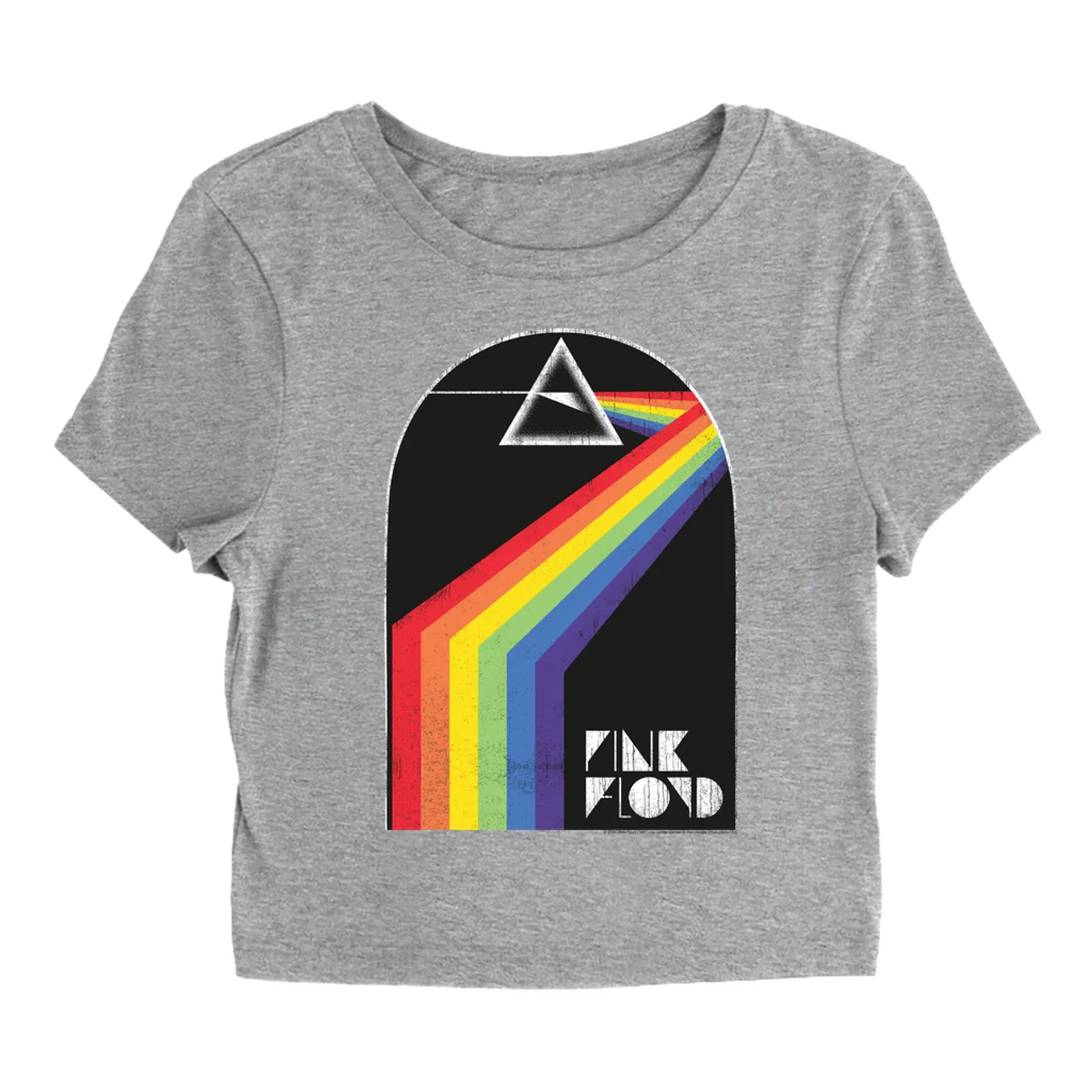 Pink Floyd Women's T-Shirt | The Dark Side Of The Moon Retro Arch Design Distressed Pink Floyd Baby Tee