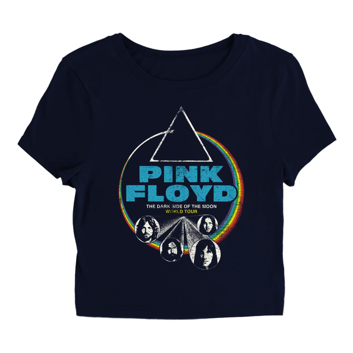Pink Floyd Women's T-Shirt | World Tour The Dark Side Of The Moon Design Distressed Pink Floyd Baby Tee