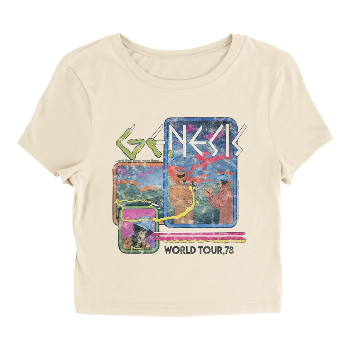 Genesis Women's T-Shirt | And Then There Were Three '78 World Tour Distressed Genesis Baby Tee