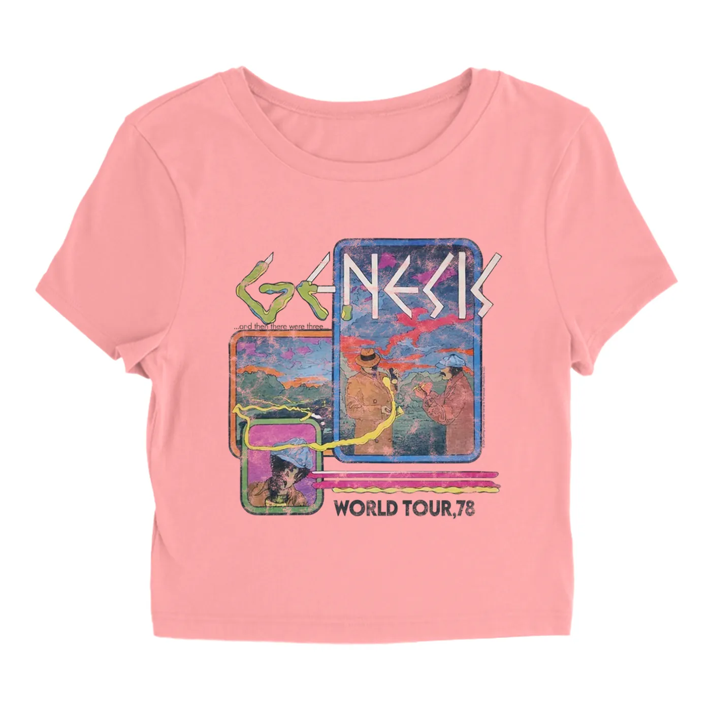 Genesis Women's T-Shirt | And Then There Were Three '78 World Tour Distressed Genesis Baby Tee