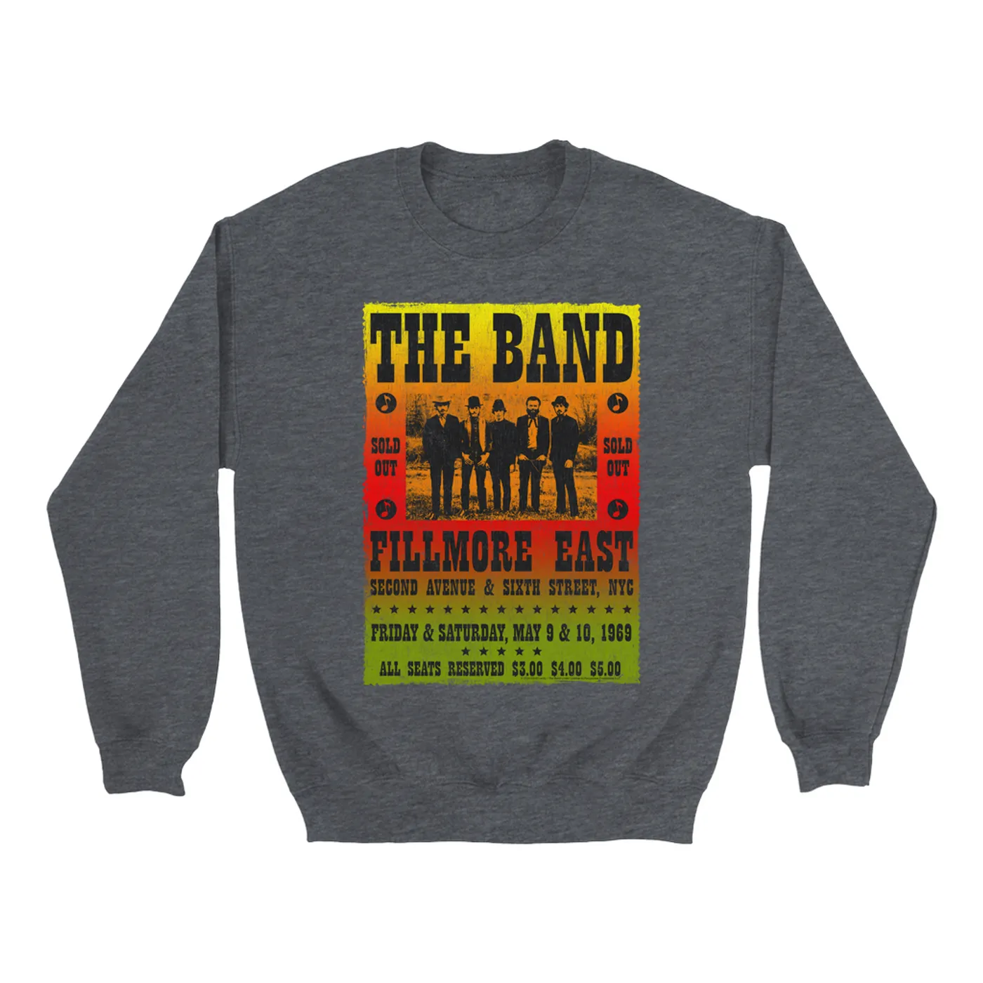 The Band Sweatshirt | Fillmore East Ombre Concert Poster Design Distressed (Merchbar Exclusive) The Band Sweatshirt
