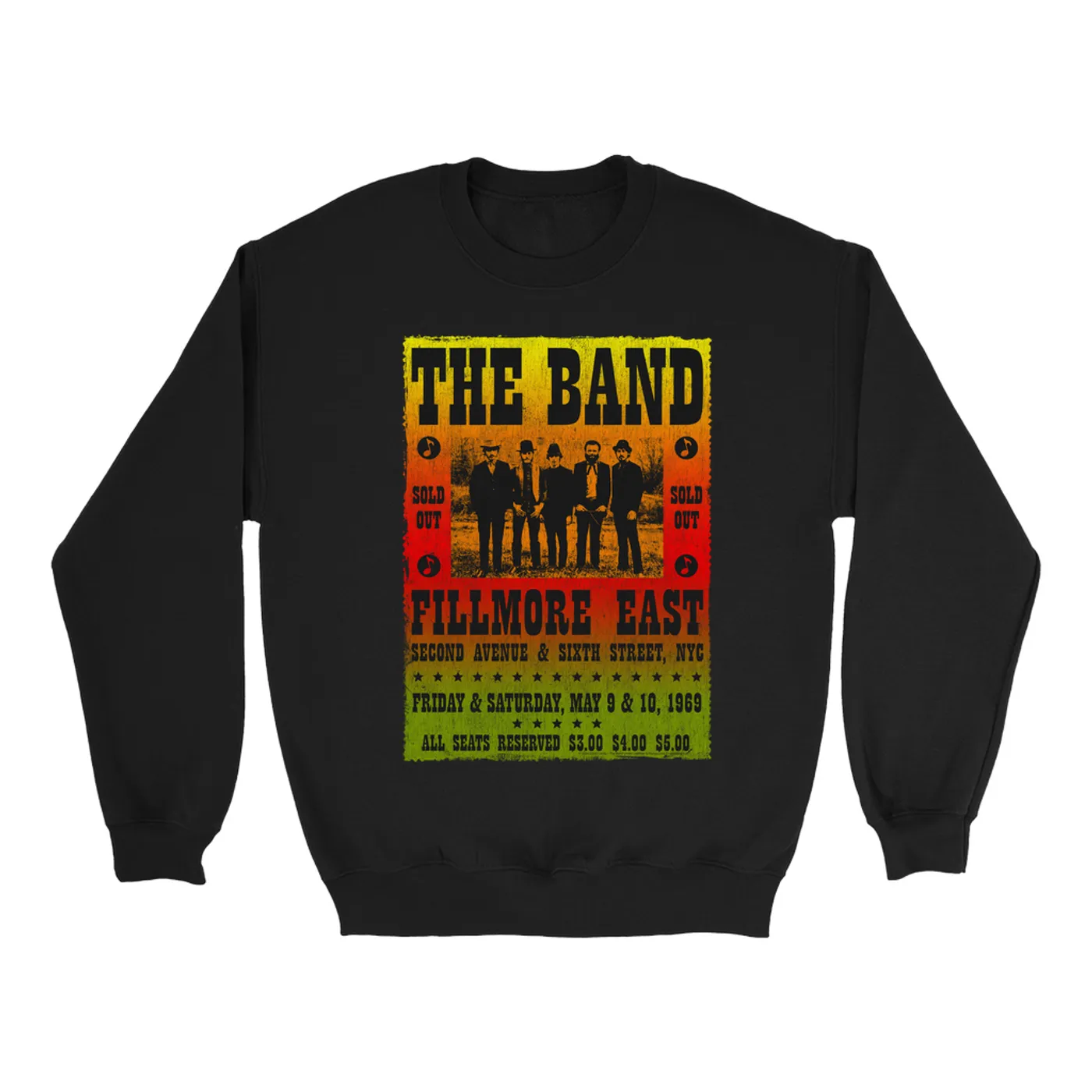 The Band Sweatshirt | Fillmore East Ombre Concert Poster Design Distressed (Merchbar Exclusive) The Band Sweatshirt