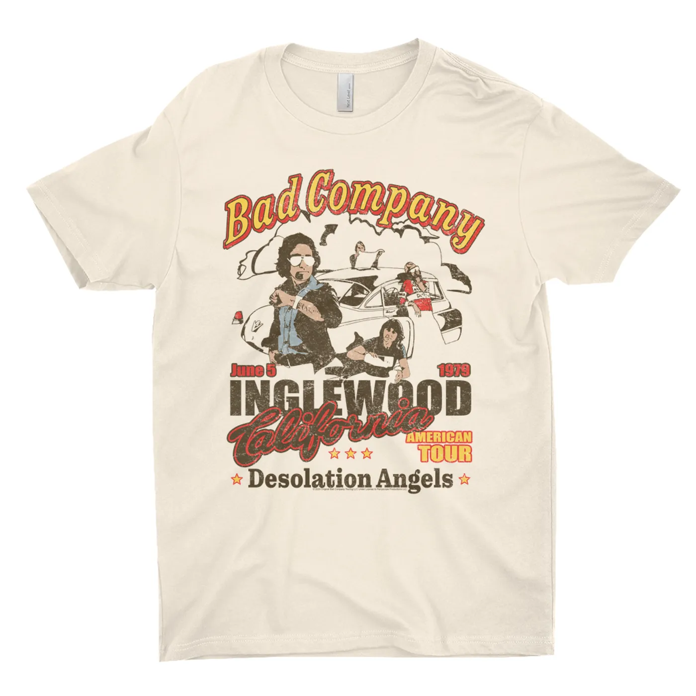 Bad Company T-Shirt | Inglewood CA Desolation Angels '79 US Tour Distressed (Merchbar Exclusive) Bad Company Light Shirt