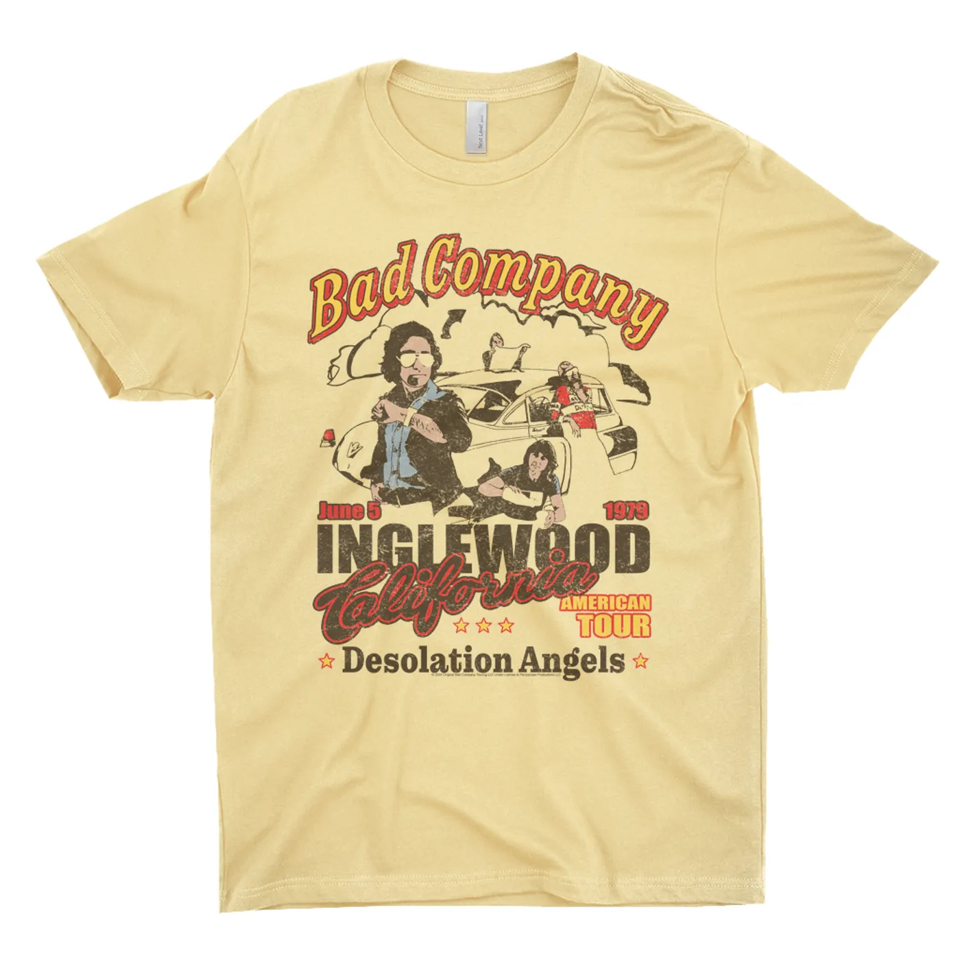 Bad Company T-Shirt | Inglewood CA Desolation Angels '79 US Tour Distressed (Merchbar Exclusive) Bad Company Light Shirt