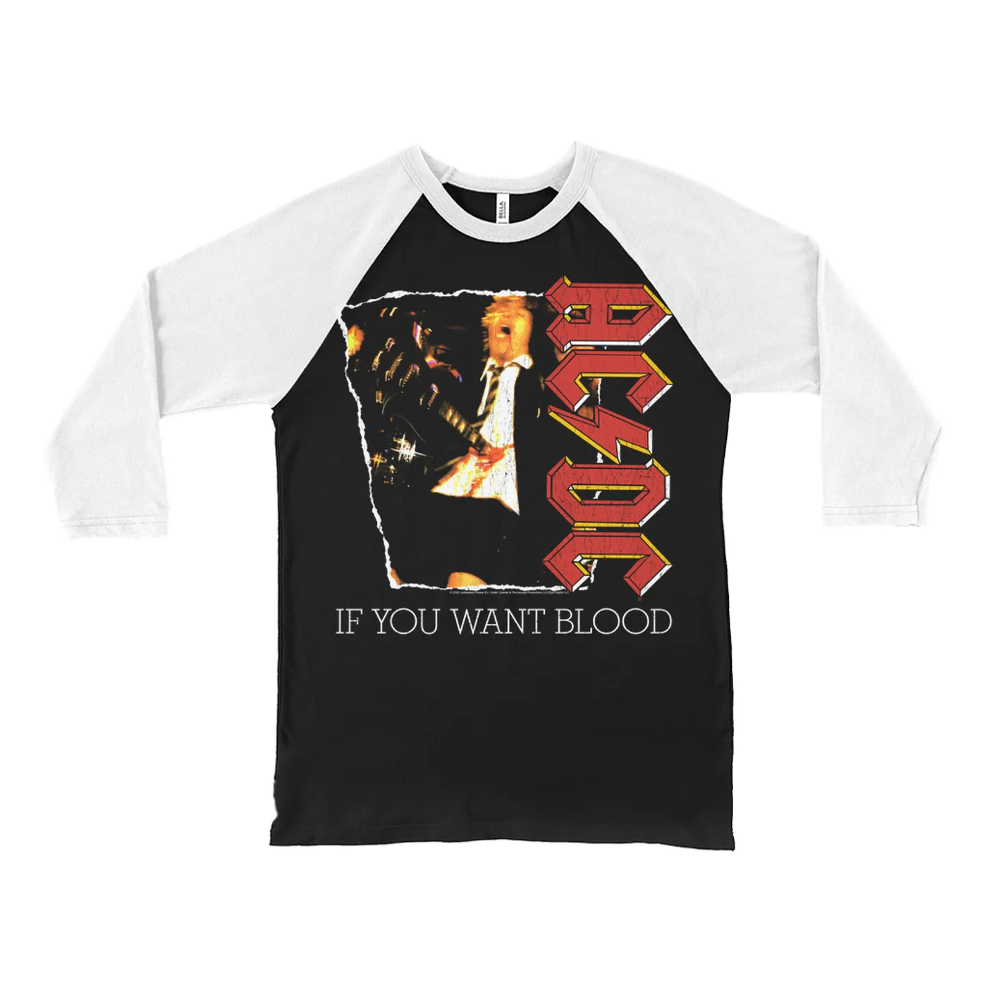 AC/DC 3/4 Sleeve Baseball Tee | If You Want Blood Album Cover Design Distressed ACDC Shirt