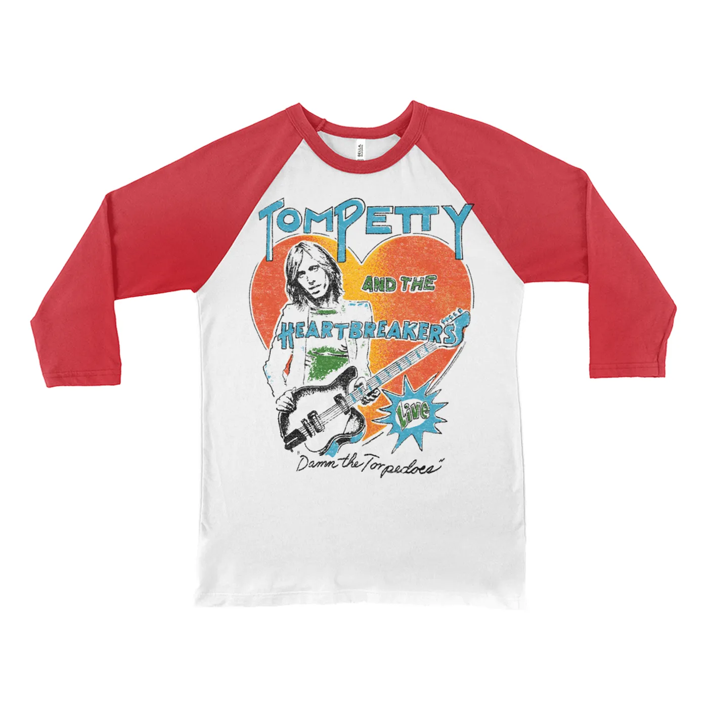 Tom Petty and the Heartbreakers 3/4 Sleeve Baseball Tee | LIVE! Damn The Torpedoes Distressed Tom Petty Shirt