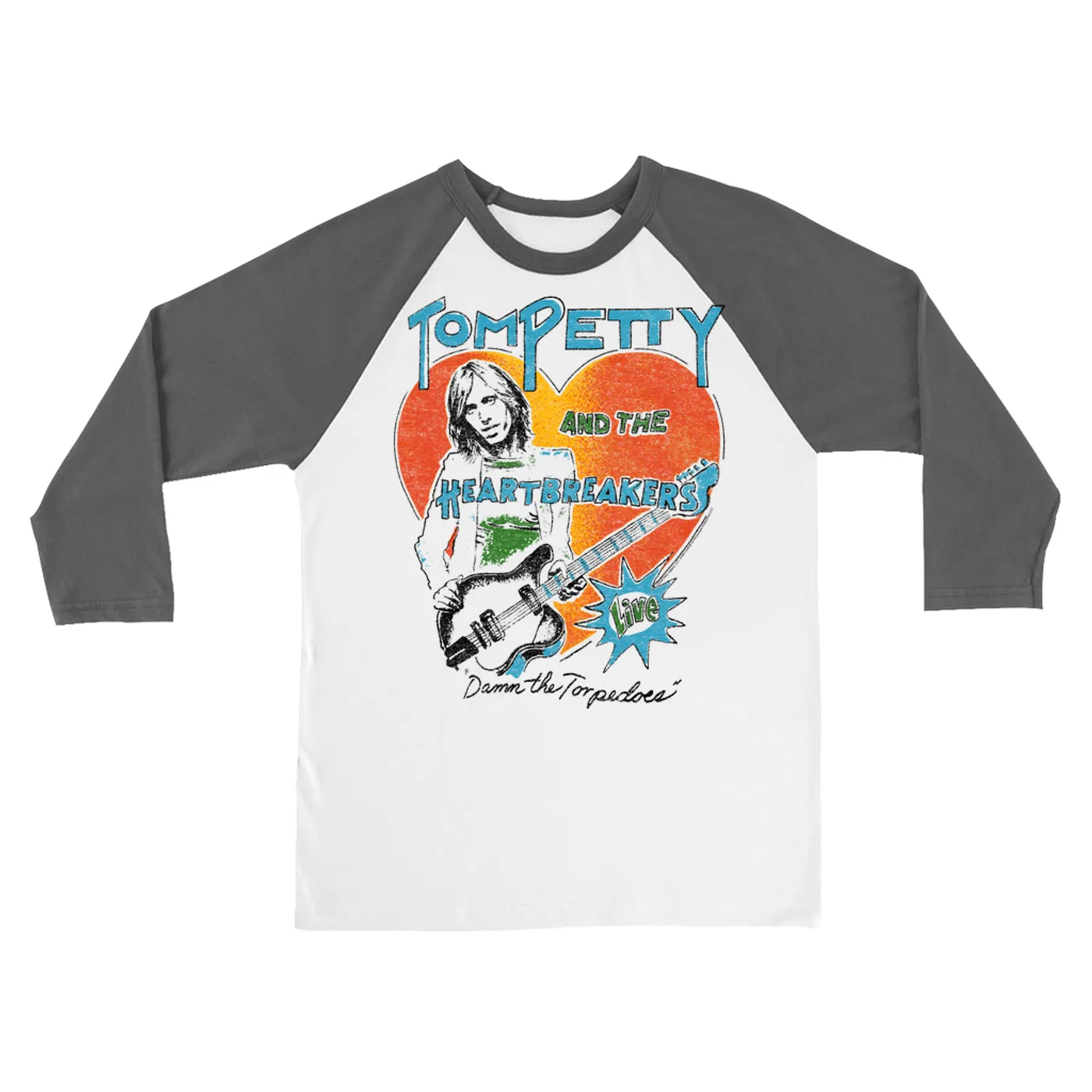 Tom Petty and the Heartbreakers 3/4 Sleeve Baseball Tee | LIVE! Damn The Torpedoes Distressed Tom Petty Shirt