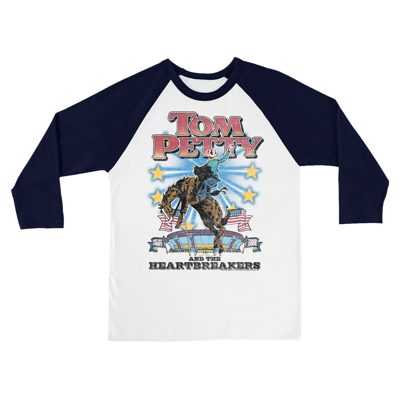 Tom Petty and the Heartbreakers 3/4 Sleeve Baseball Tee | 2001 Way Out West Tour Distressed (Merchbar Exclusive) Tom Petty Shirt