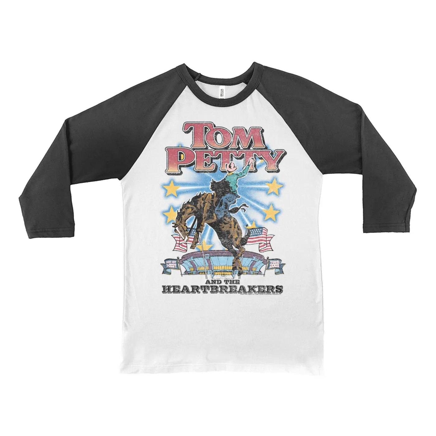 Tom Petty and the Heartbreakers 3/4 Sleeve Baseball Tee | 2001 Way Out West Tour Distressed (Merchbar Exclusive) Tom Petty Shirt