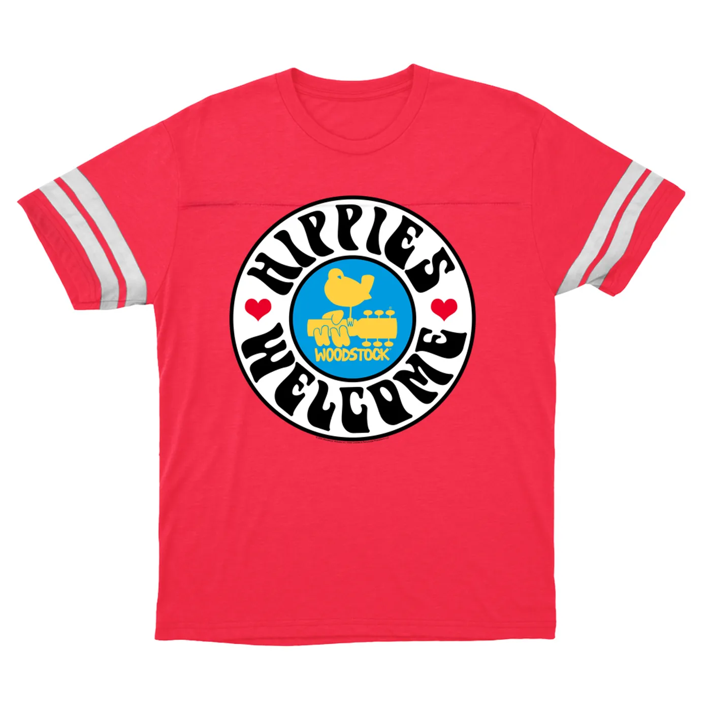 Woodstock T-Shirt | Hippies Welcome Heart Circle Image Woodstock Football Shirt