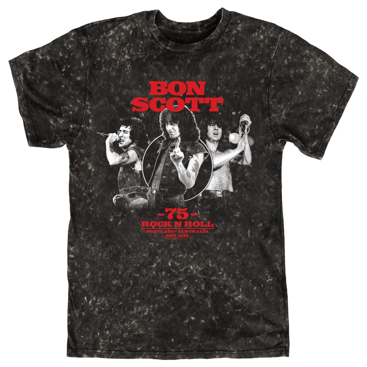 Bon Scott T-shirt | 75 Rock N Roll Australia Collage Bon Scott Mineral Wash Shirt