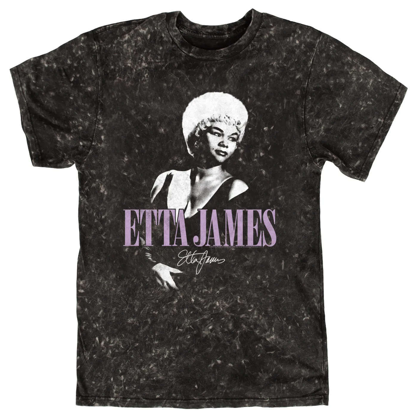 Etta James T-shirt | Circa 1965 Purple Image With Signature Etta James Mineral Wash Shirt