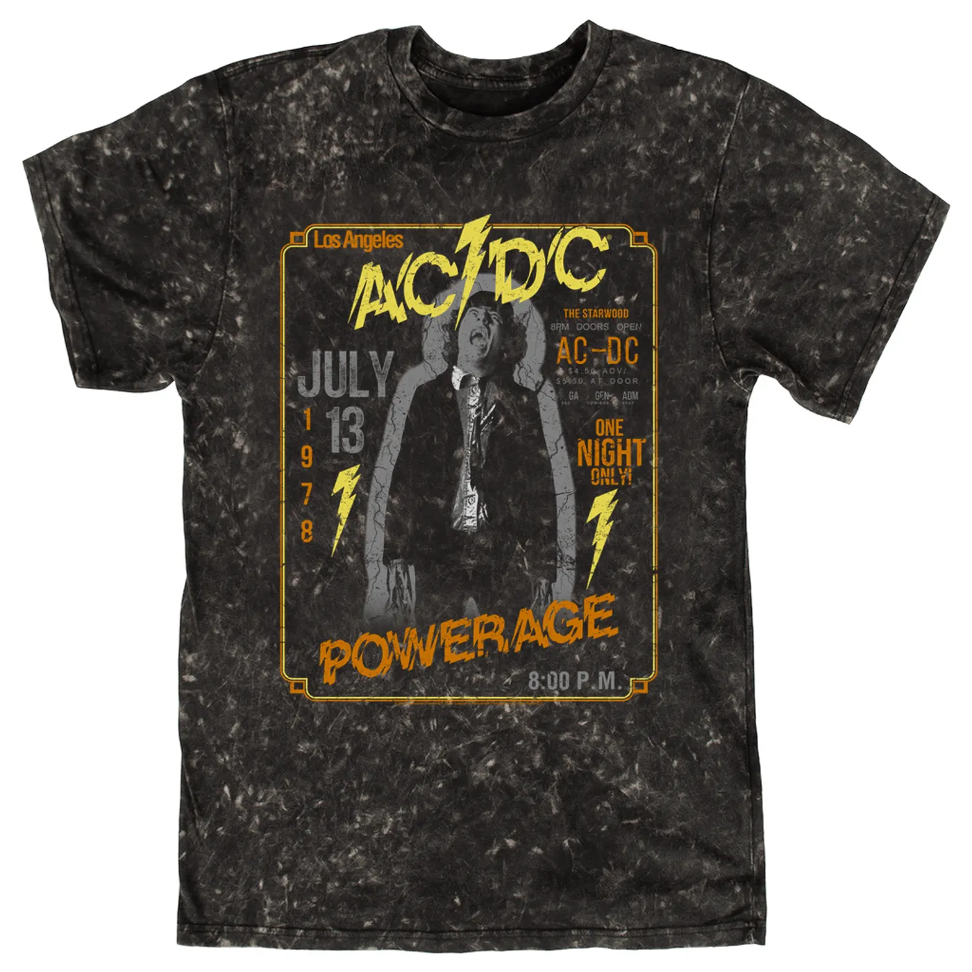 AC/DC T-shirt | Powerage Los Angeles July 1978 Distressed ACDC Mineral Wash Shirt