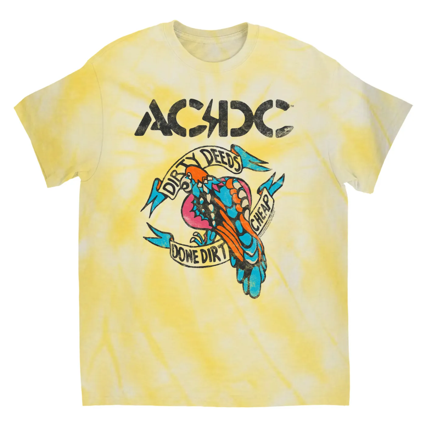 AC/DC T-Shirt | Colorful Dirty Deeds Done Dirt Cheap Tattoo Distressed (Merchbar Exclusive) ACDC Tie Dye Shirt
