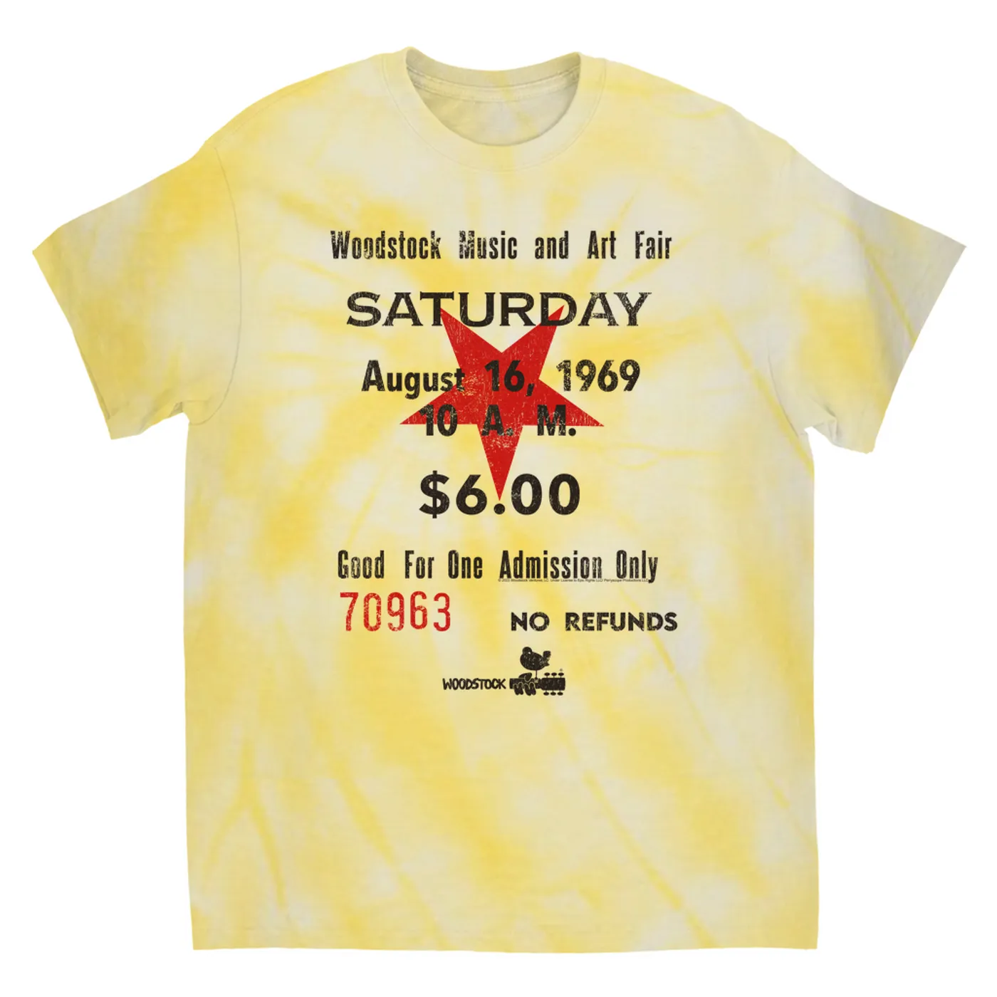 Woodstock T-Shirt | Woodstock Music And Art Fair Ticket Stub Design (Merchbar Exclusive) Woodstock Tie Dye Shirt
