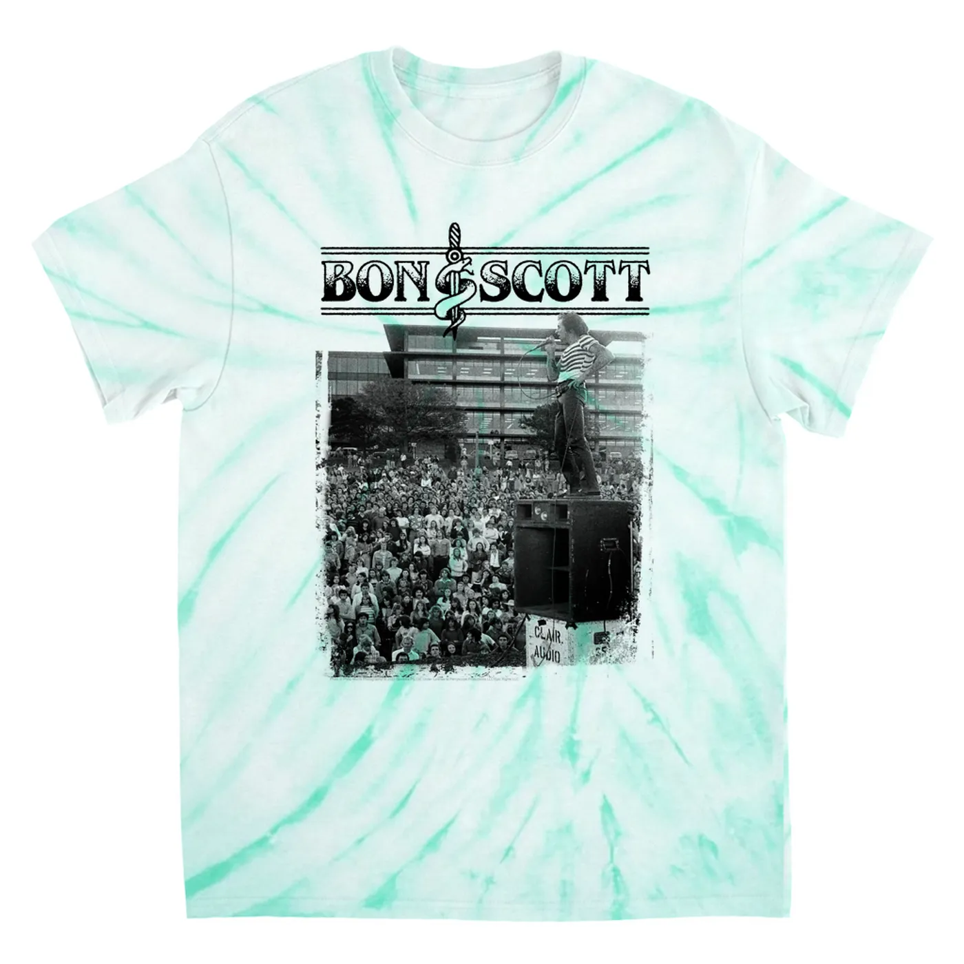 Bon Scott T-Shirt | Black And White Snake & Dagger Concert Photo Bon Scott Tie Dye Shirt
