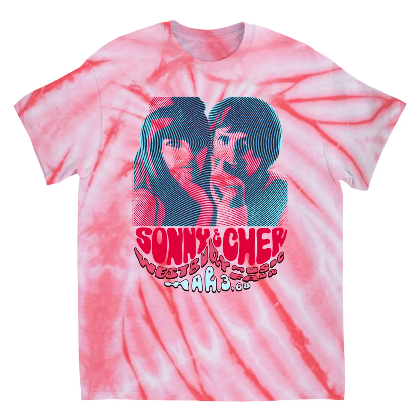 Sonny & Cher T-Shirt | Westbury Music Fair Red Psychedelic Flyer (Merchbar Exclusive) Tie Dye Shirt
