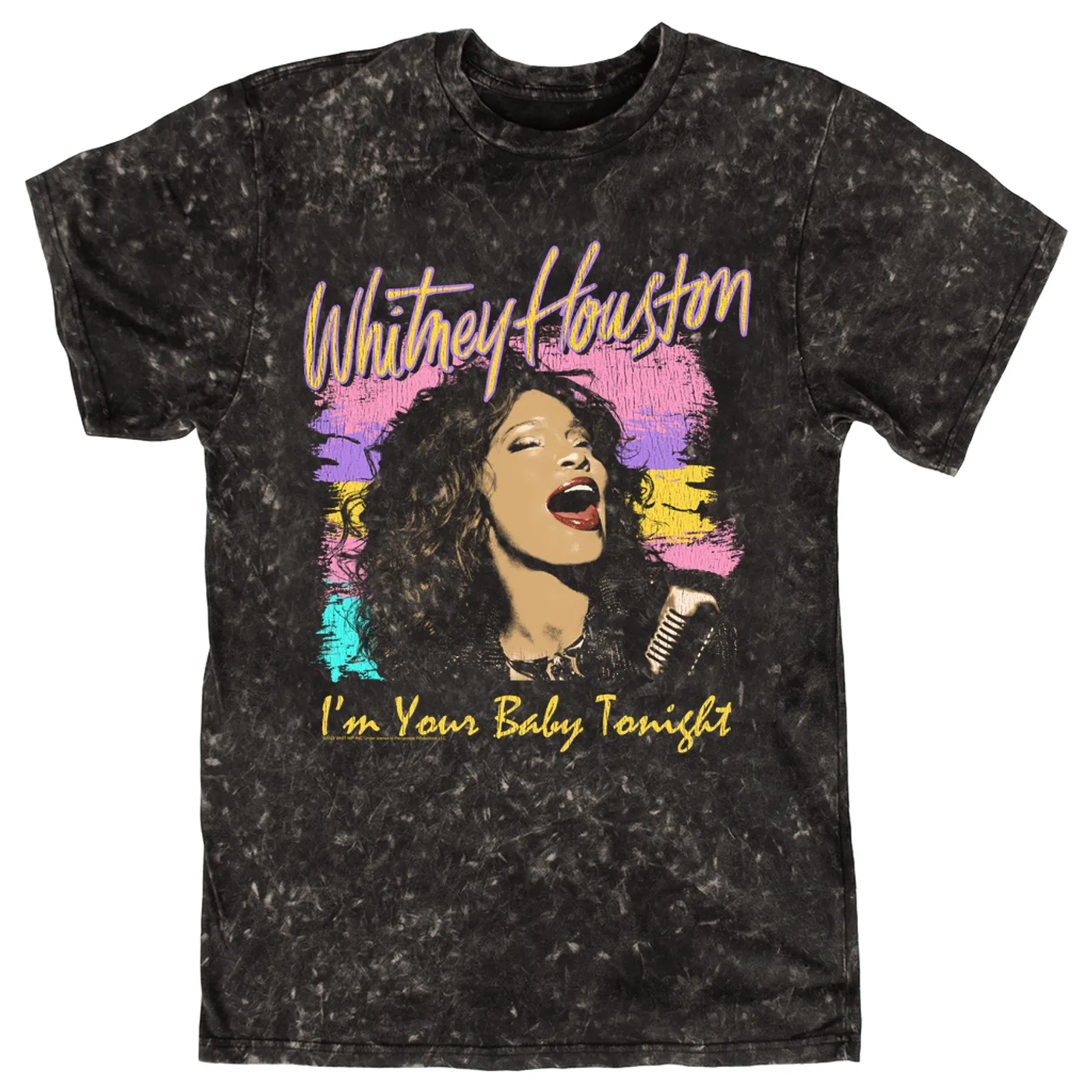 Whitney Houston T-shirt | I'm Your Baby Tonight Colorful Illustration Whitney Houston Mineral Wash Shirt