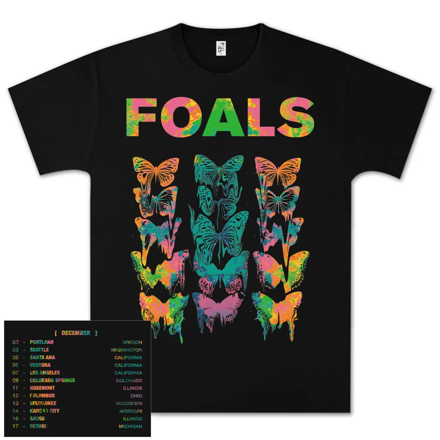 Foals Neon Butterfly Dateback T-Shirt