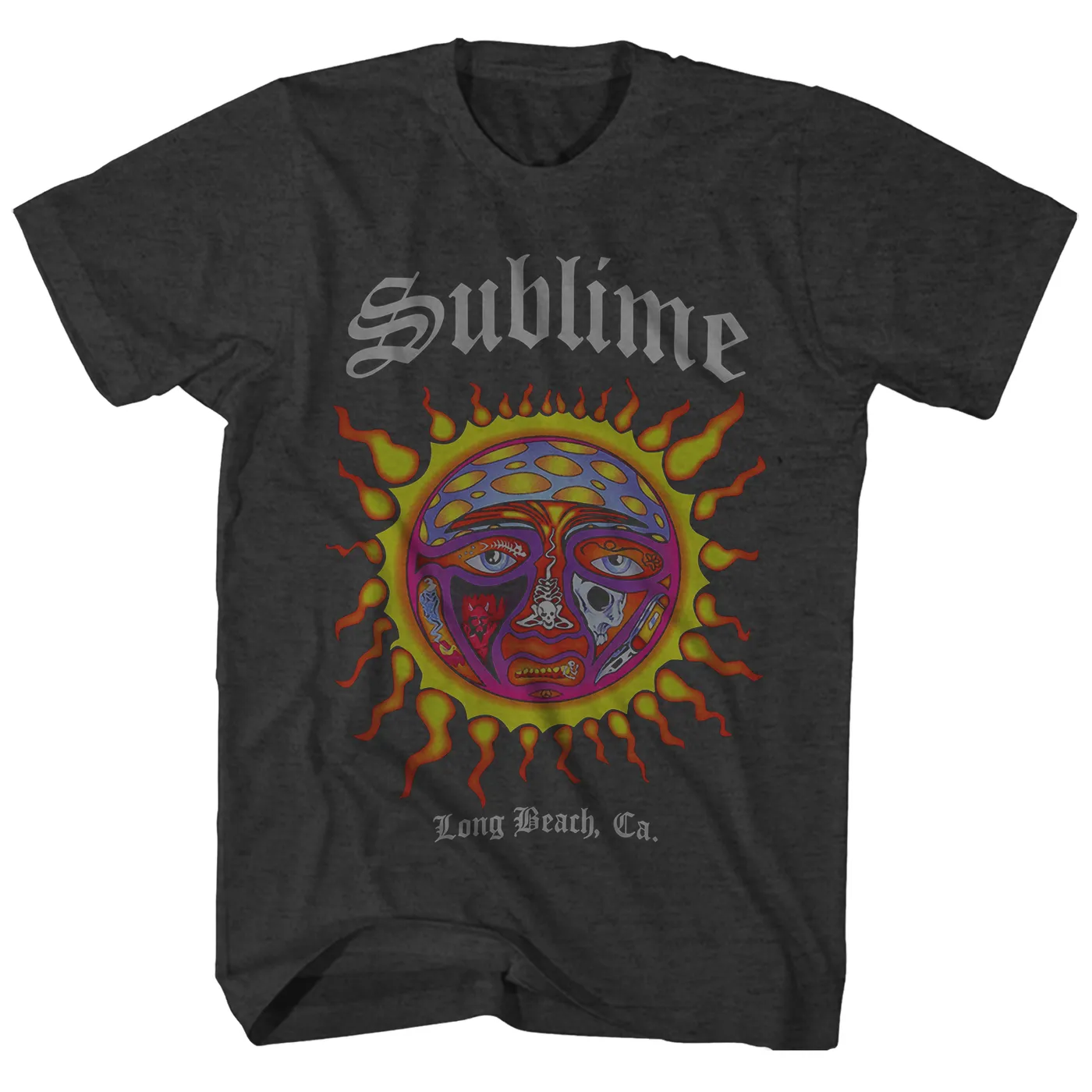 Sublime 太陽デザイン Tシャツ Sublime Long Beach Sun Orange Destroyed Oversized Tee Shirt S / M