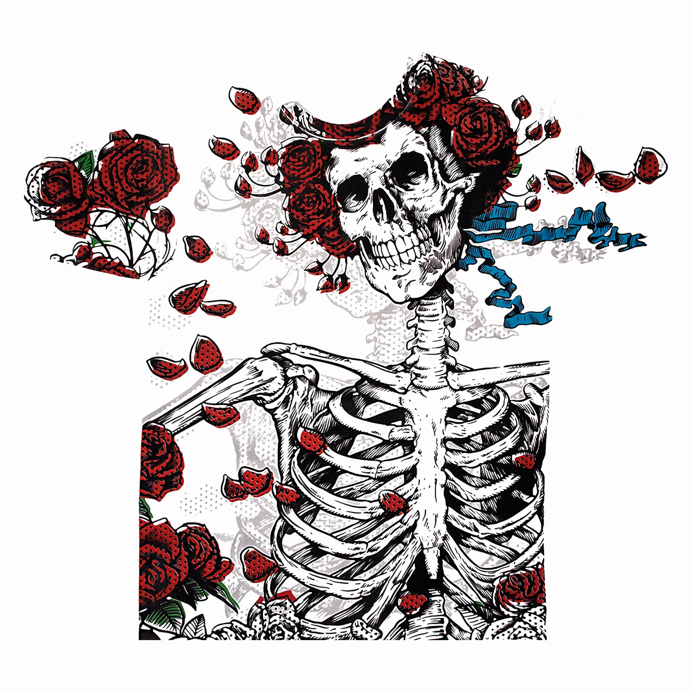 Grateful Dead T-Shirt | Woodcut Skeleton And Roses Grateful Dead Shirt