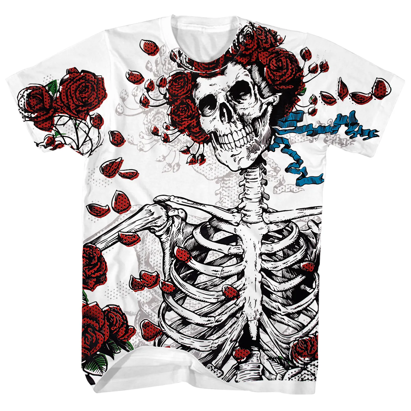 Grateful Dead T-Shirt | Woodcut Skeleton And Roses Grateful Dead Shirt