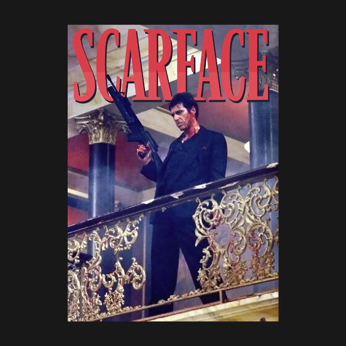 Scarface T-Shirt | Tony Montana Balcony Railing Shot Scarface Shirt