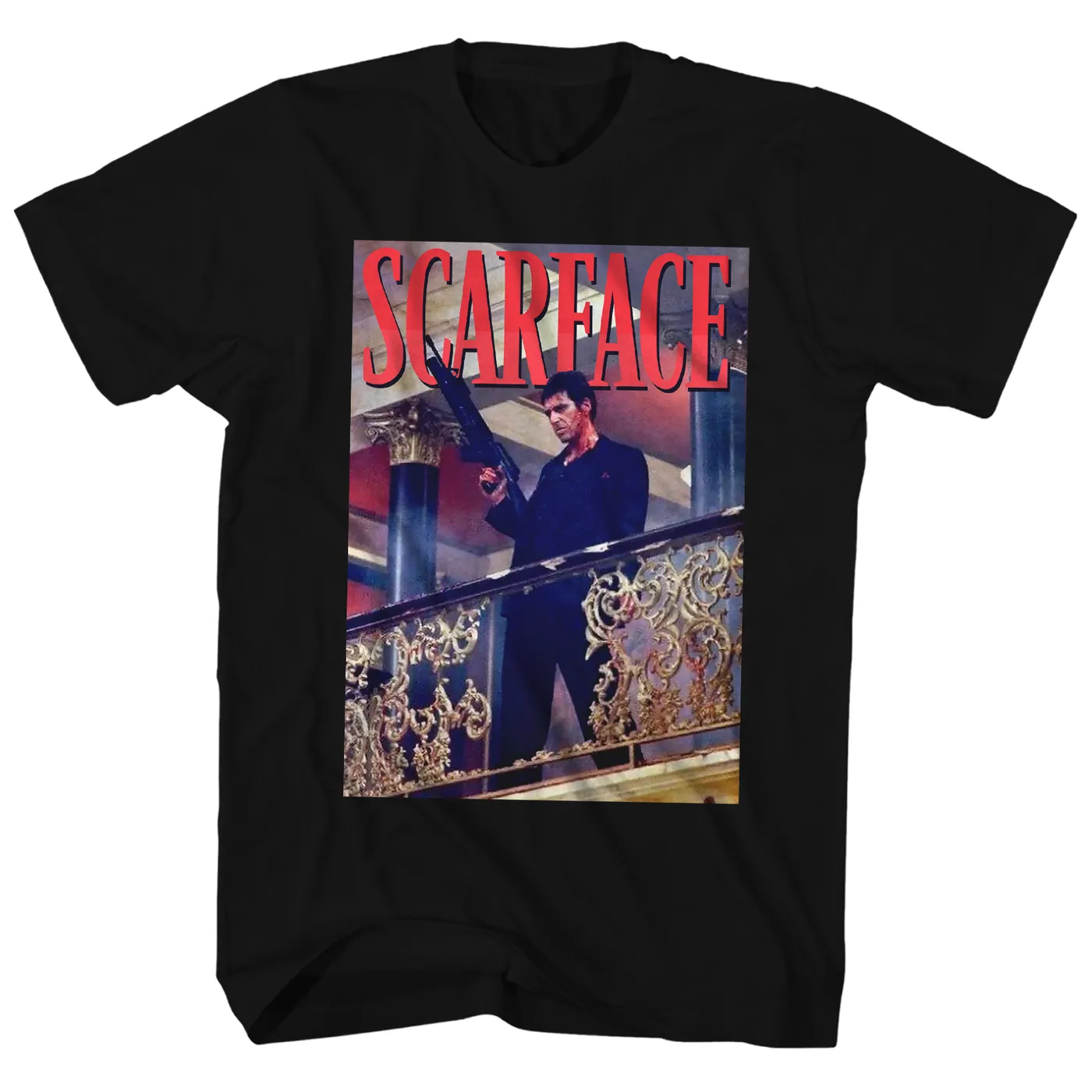 Scarface T-Shirt | Tony Montana Balcony Railing Shot Scarface Shirt