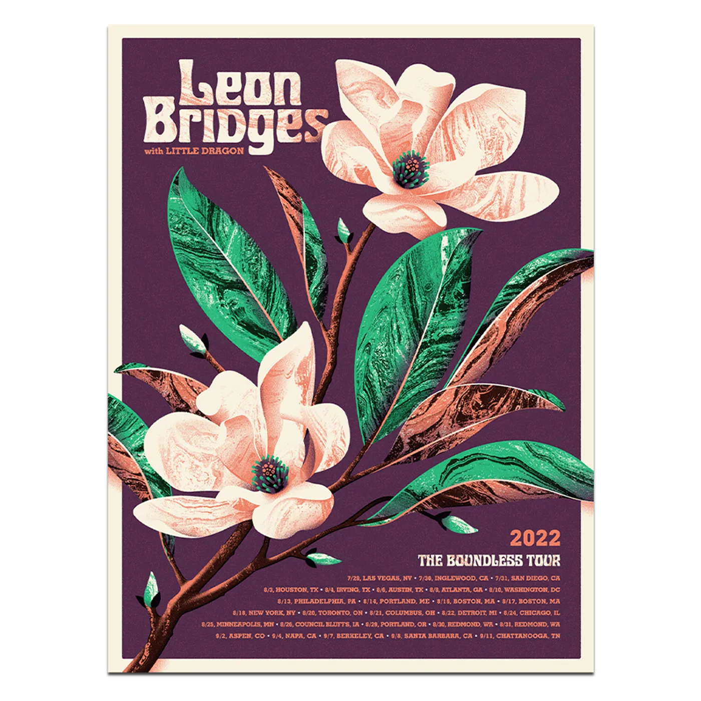 Leon Bridges Boundless Summer 2022 Tour Poster