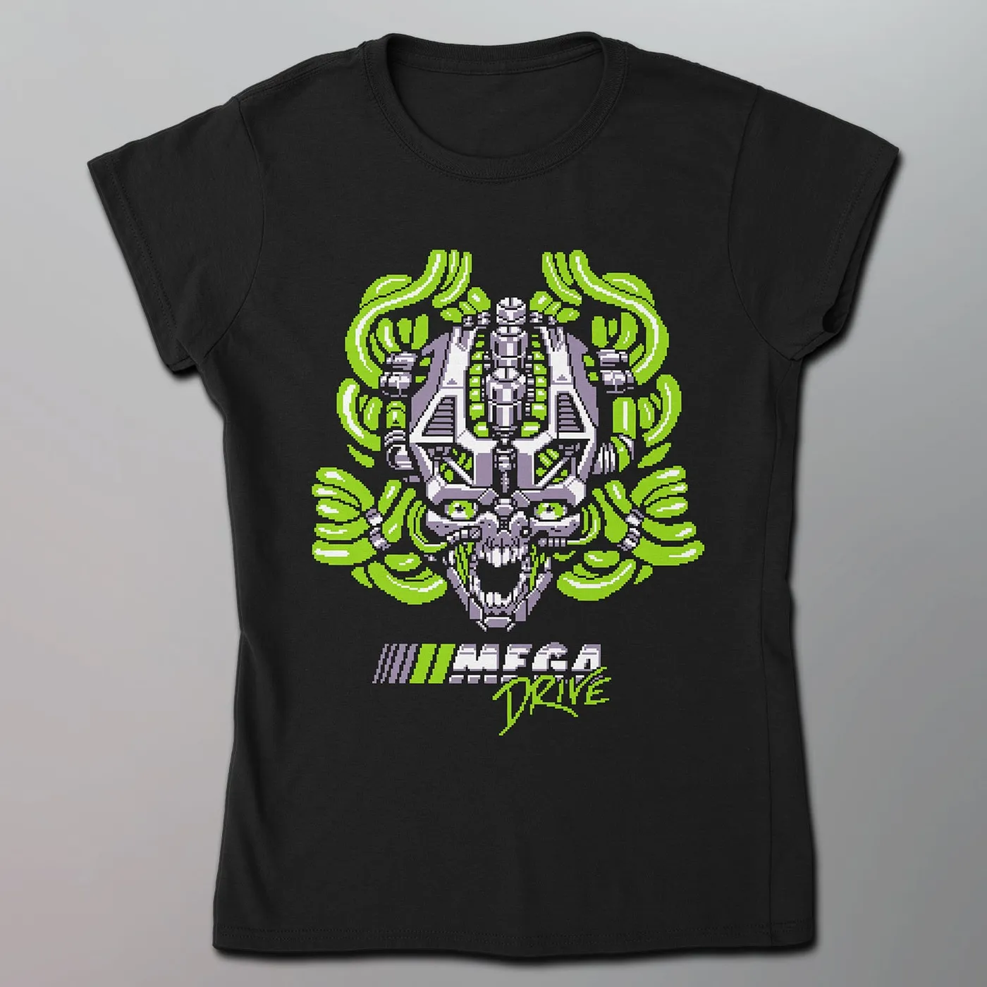 Mega Drive - Pixel Skull Women's Shirt [Green]