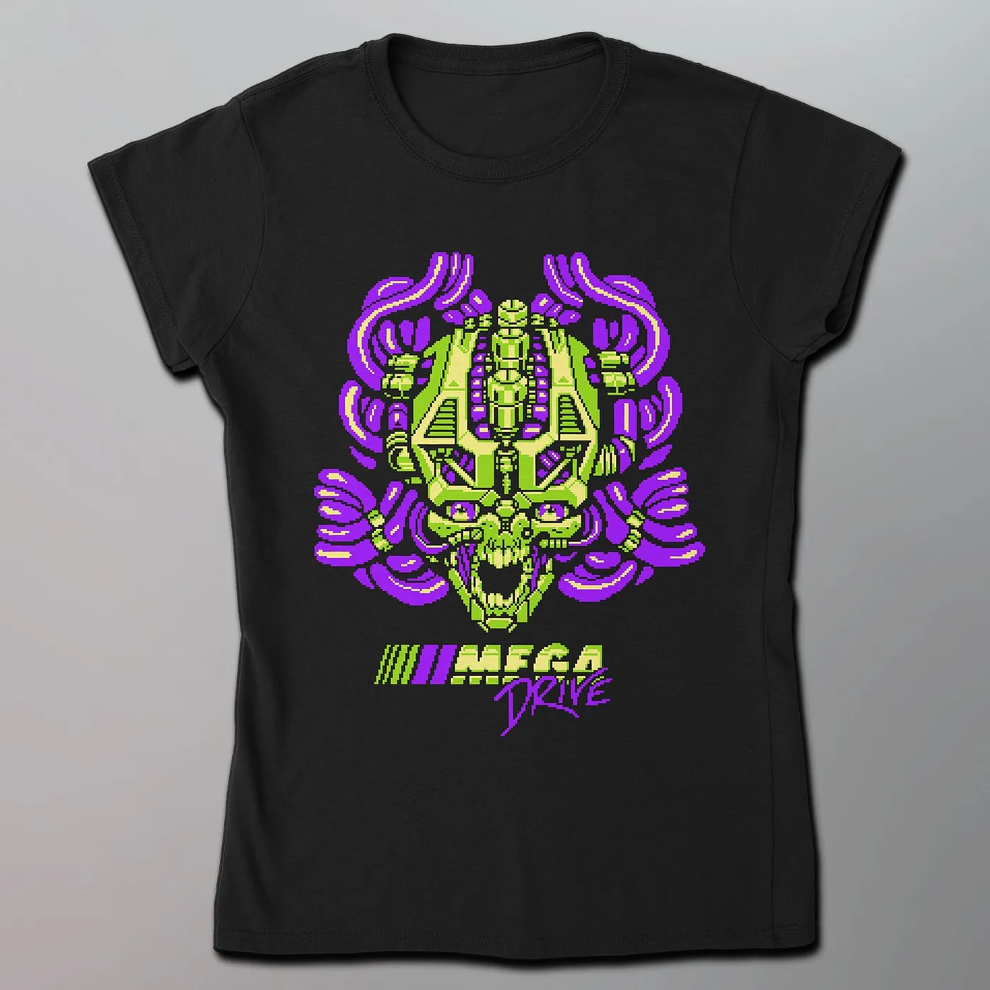 Mega Drive - Pixel Skull Women's Shirt [Purple]