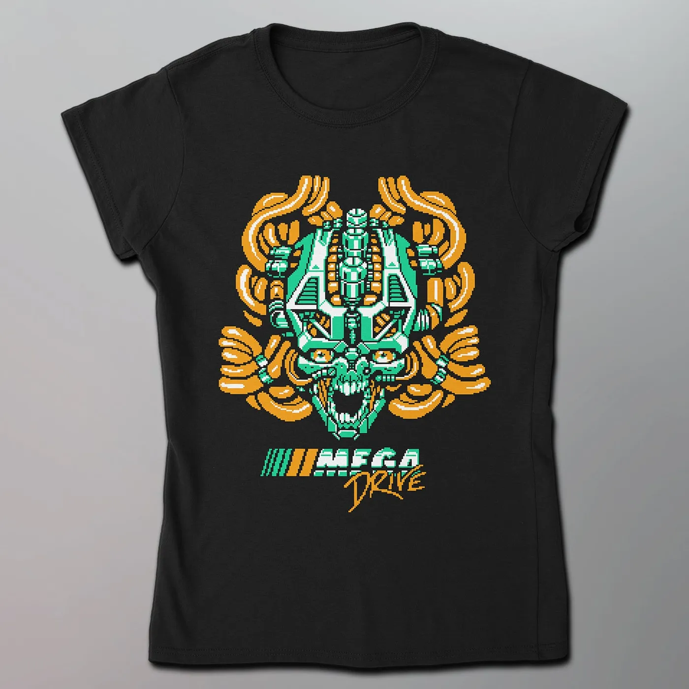 Mega Drive - Pixel Skull Women's Shirt [Orange]