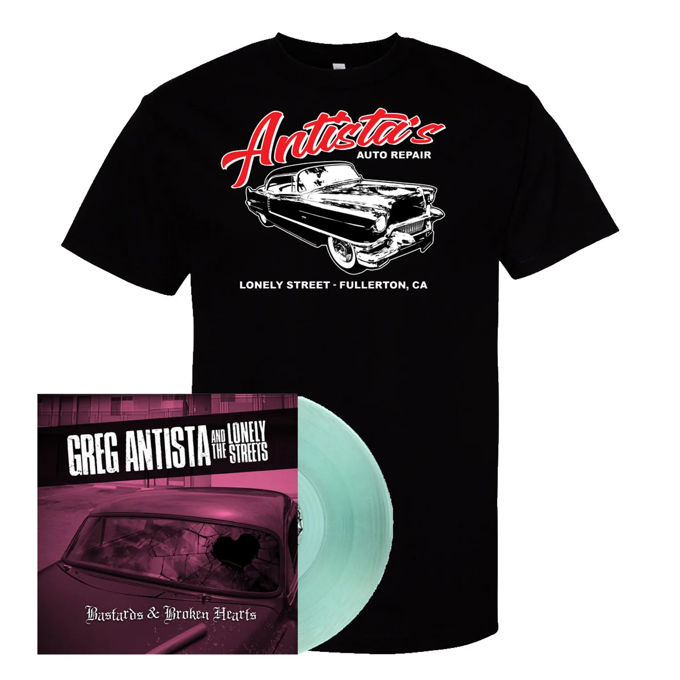 Greg Antista and the Lonely Streets 'Automotive & LP" Bundle Black Shirt