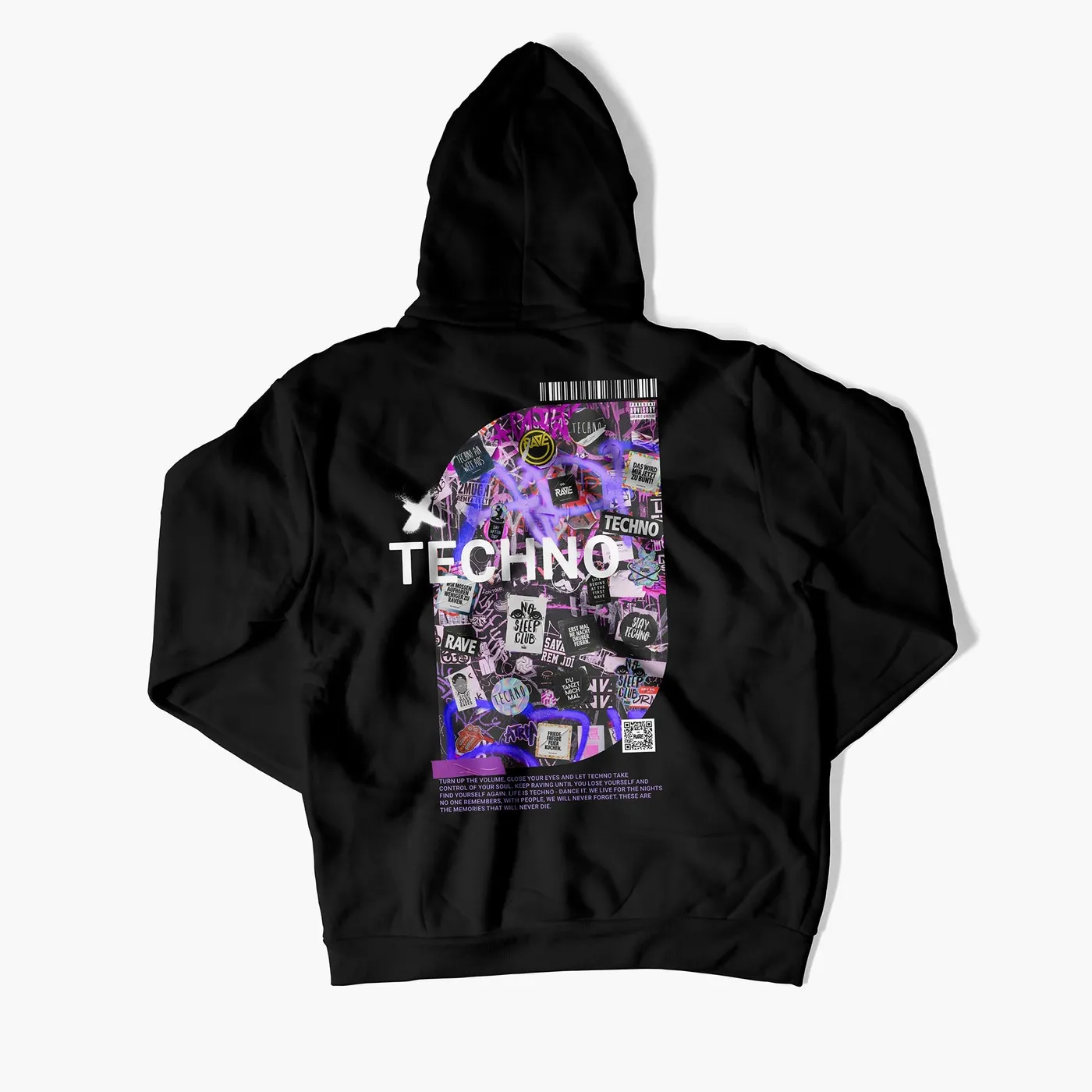 Rave Clothing Techno Wall Hoodie in schwarz