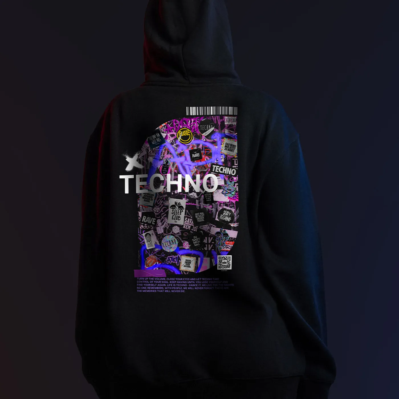 Rave Clothing Techno Wall Hoodie in schwarz