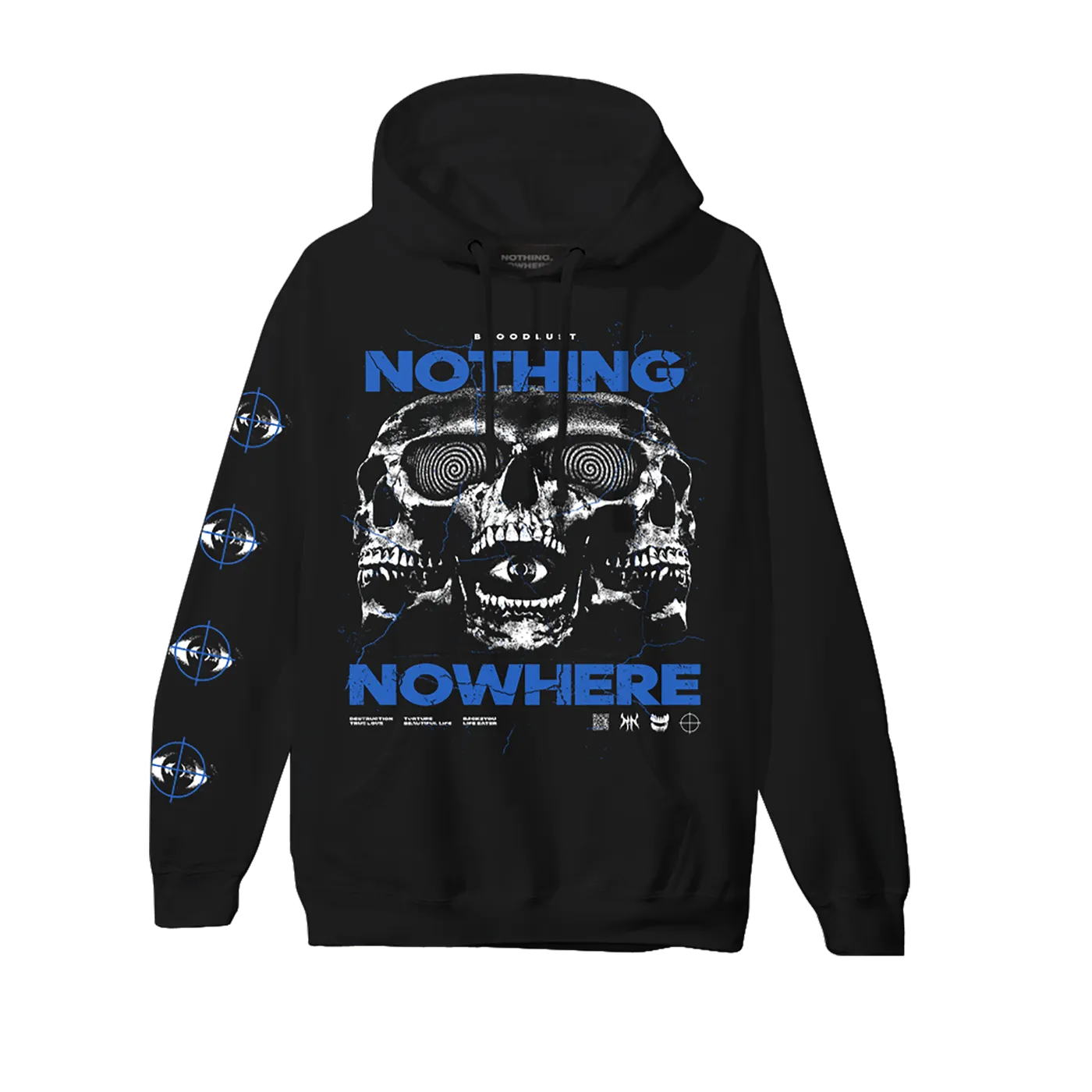 nothing,nowhere. Triple Skull Hoodie