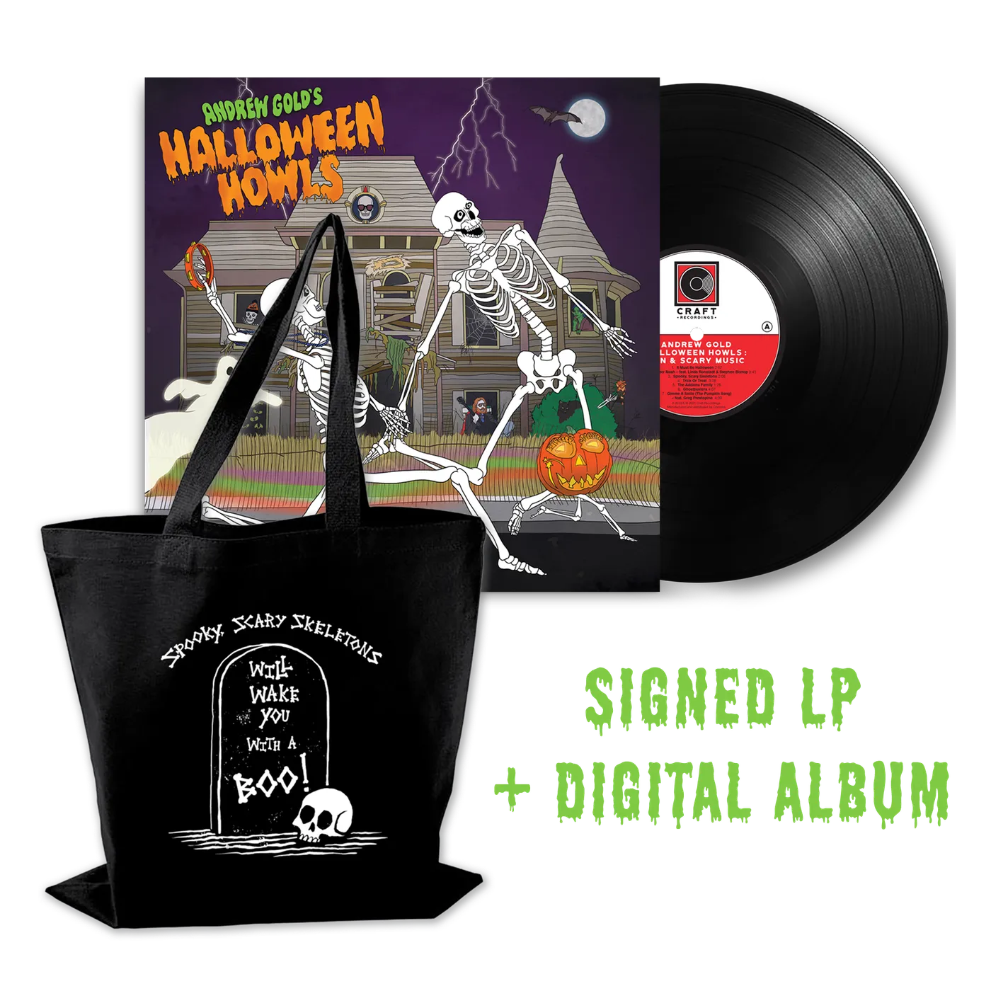 Andrew Gold Halloween Howls: Fun & Scary Music (LP - Signed by Jess Rotter + Trick or Treat Tote + Digital Album Bundle)