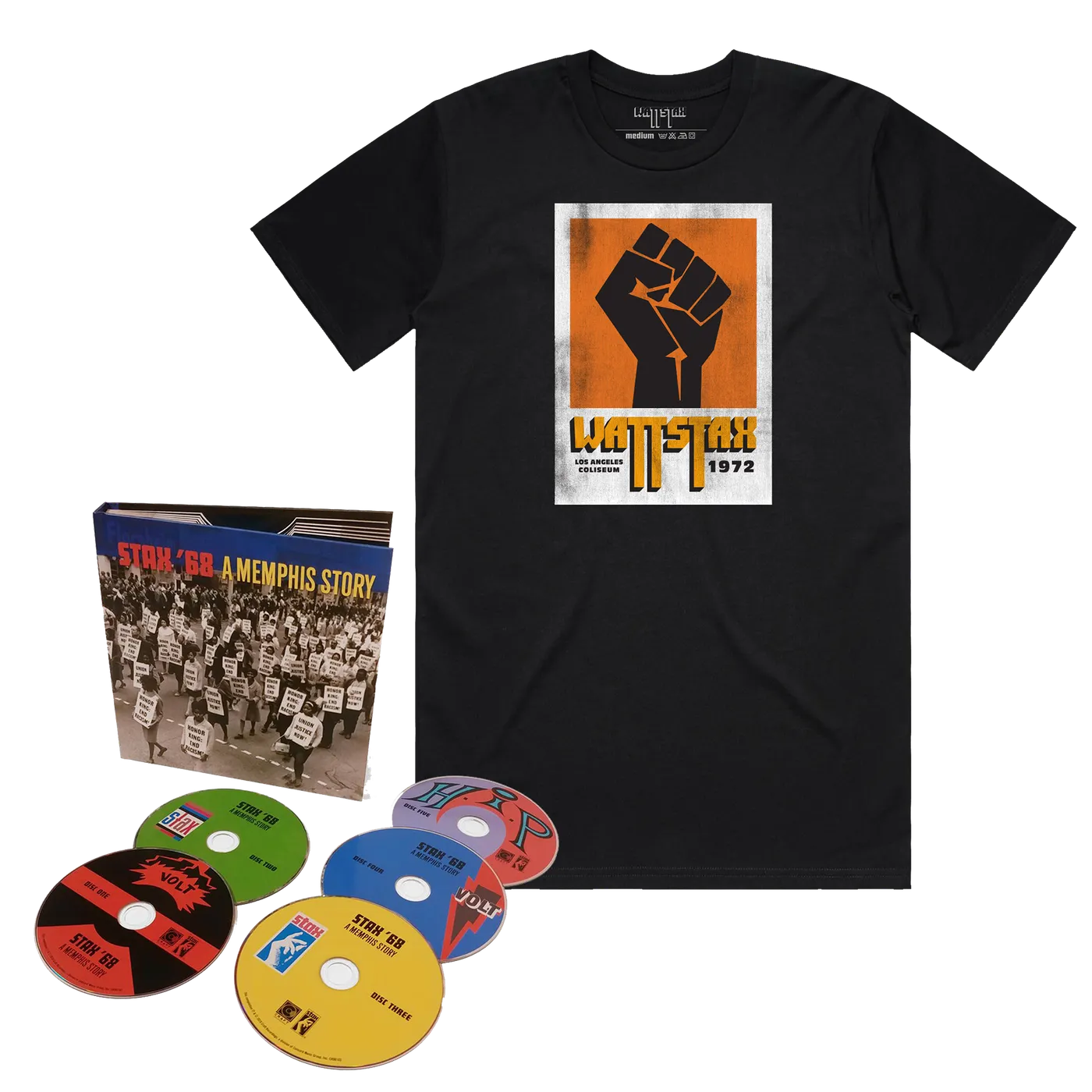Stax Records Stax '68: A Memphis Story (5-CD) + Wattstax T-Shirt Bundle