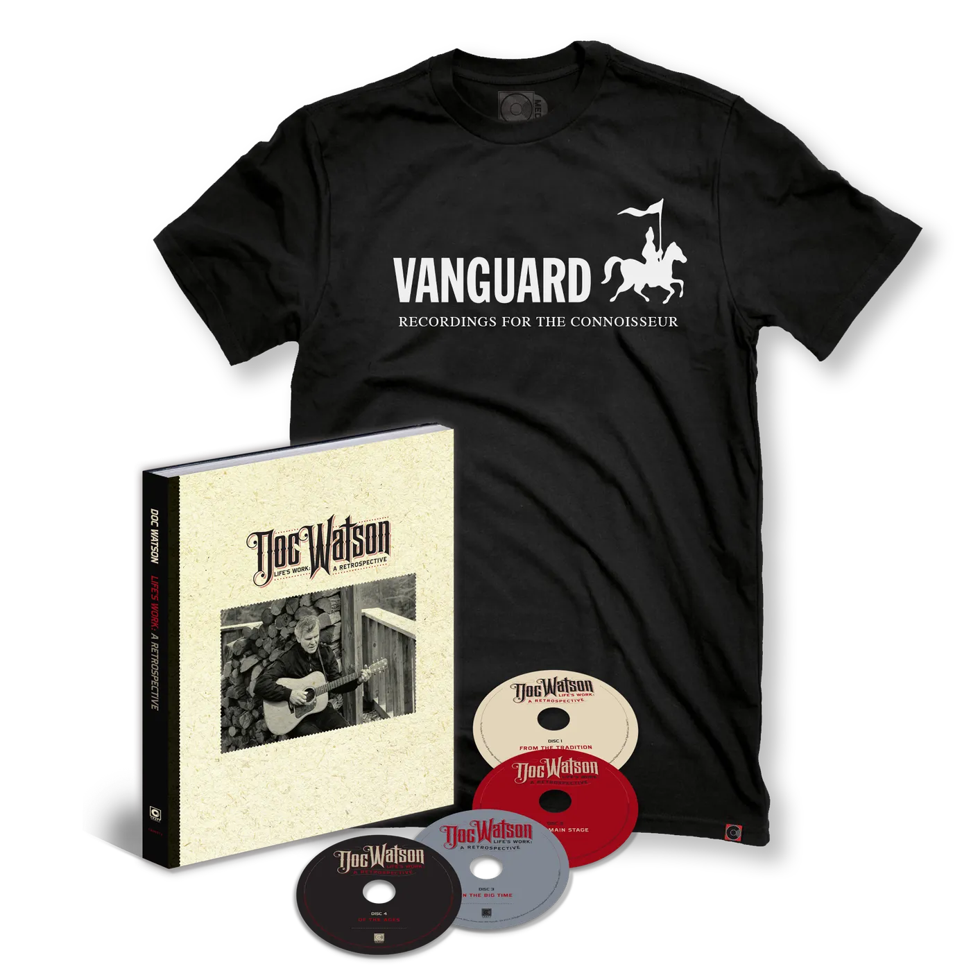 Doc Watson Life’s Work: A Retrospective Bundle (4-CD Box Set + Vanguard Records Shirt)