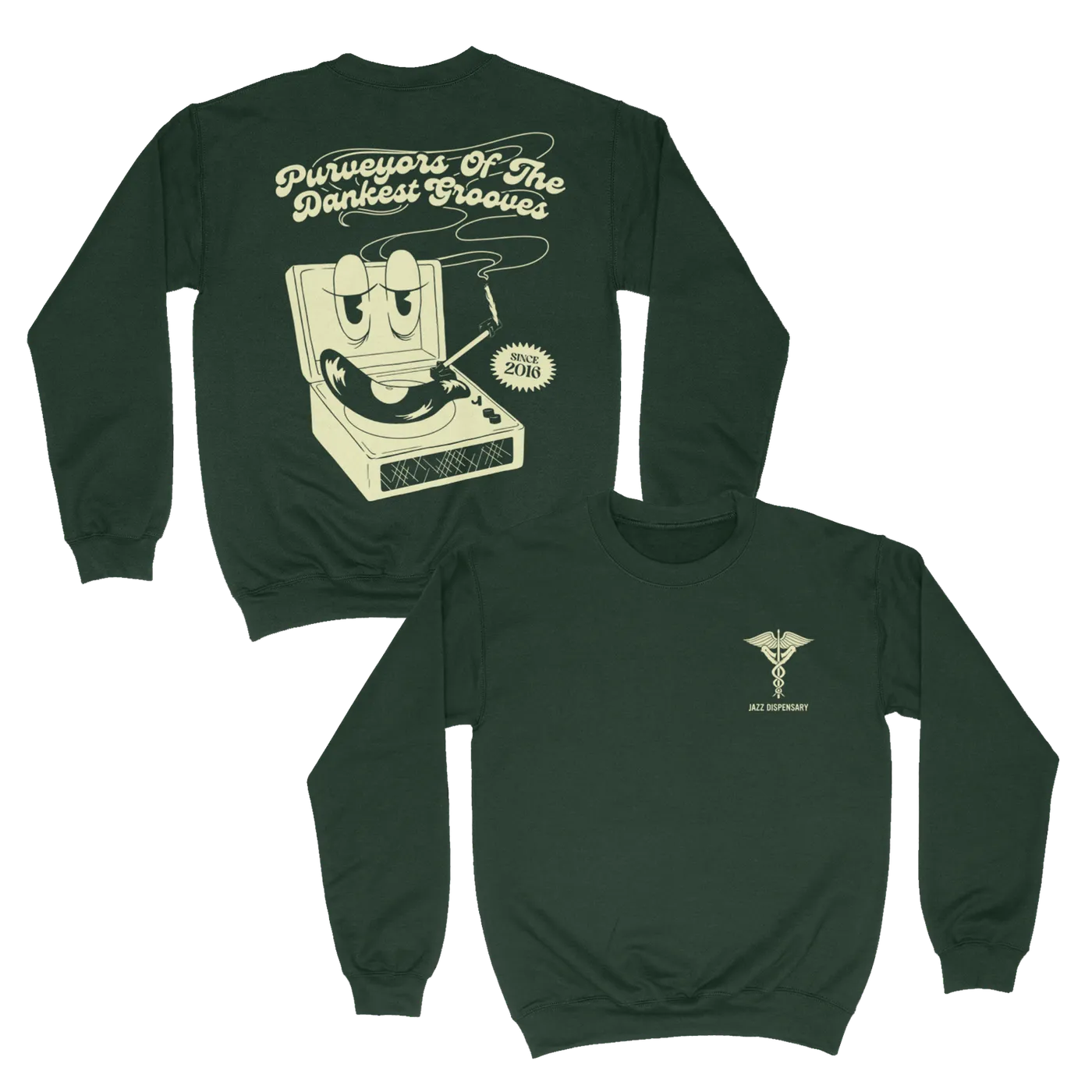Jazz Dispensary "Dankest Grooves" Crewneck (Forest Green)
