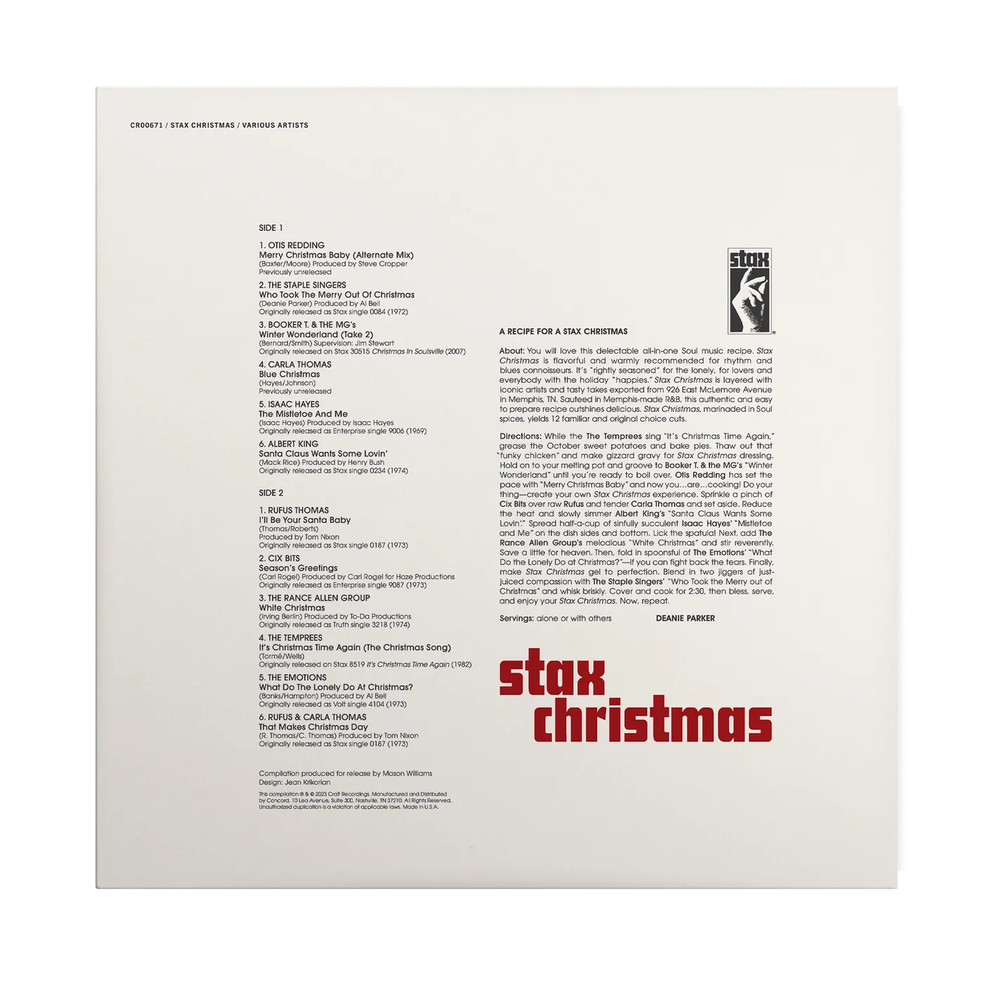 Stax Records Stax Christmas - LP (Exclusive White Vinyl)