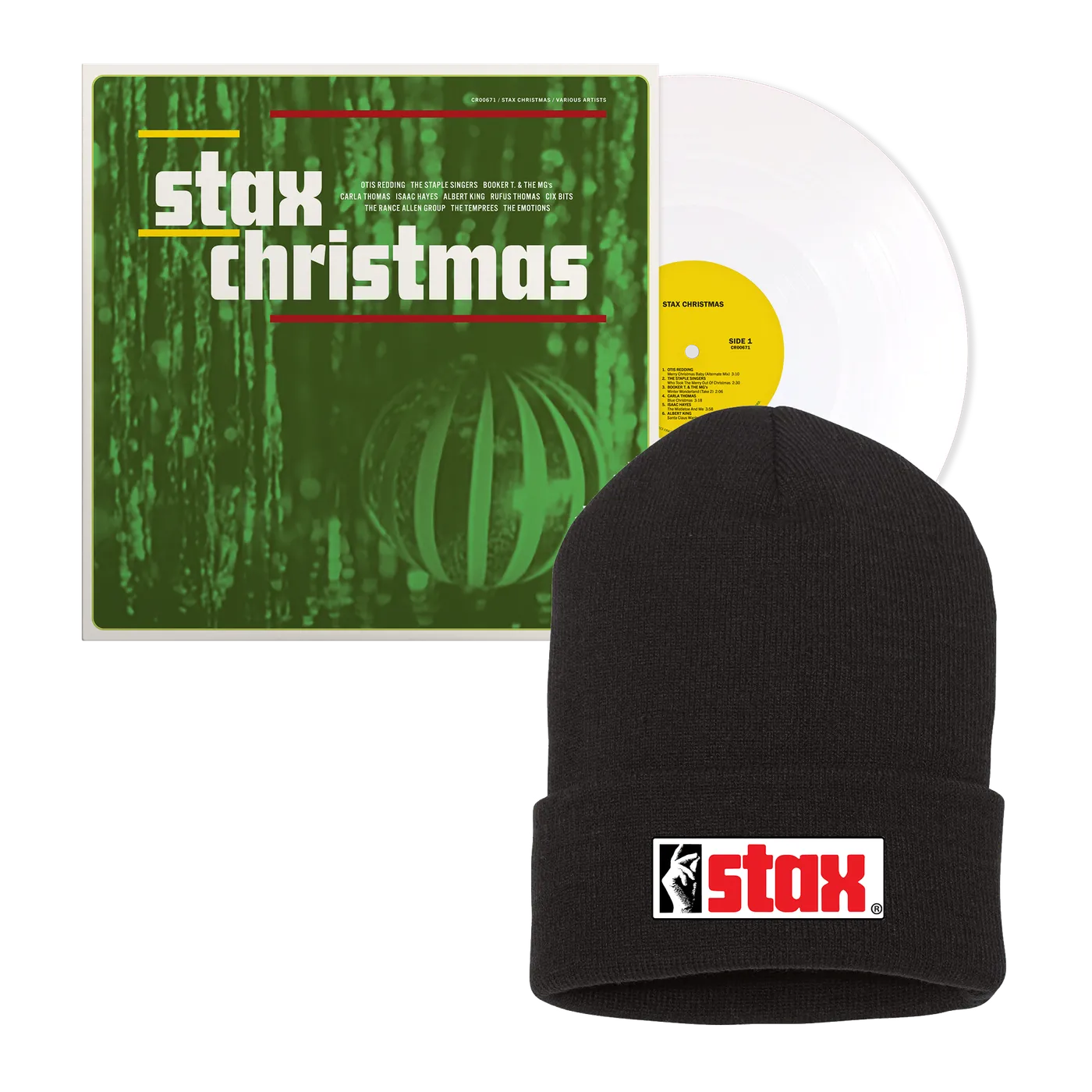 Stax Records Stax Christmas LP (White) + Finger Snap Beanie Bundle