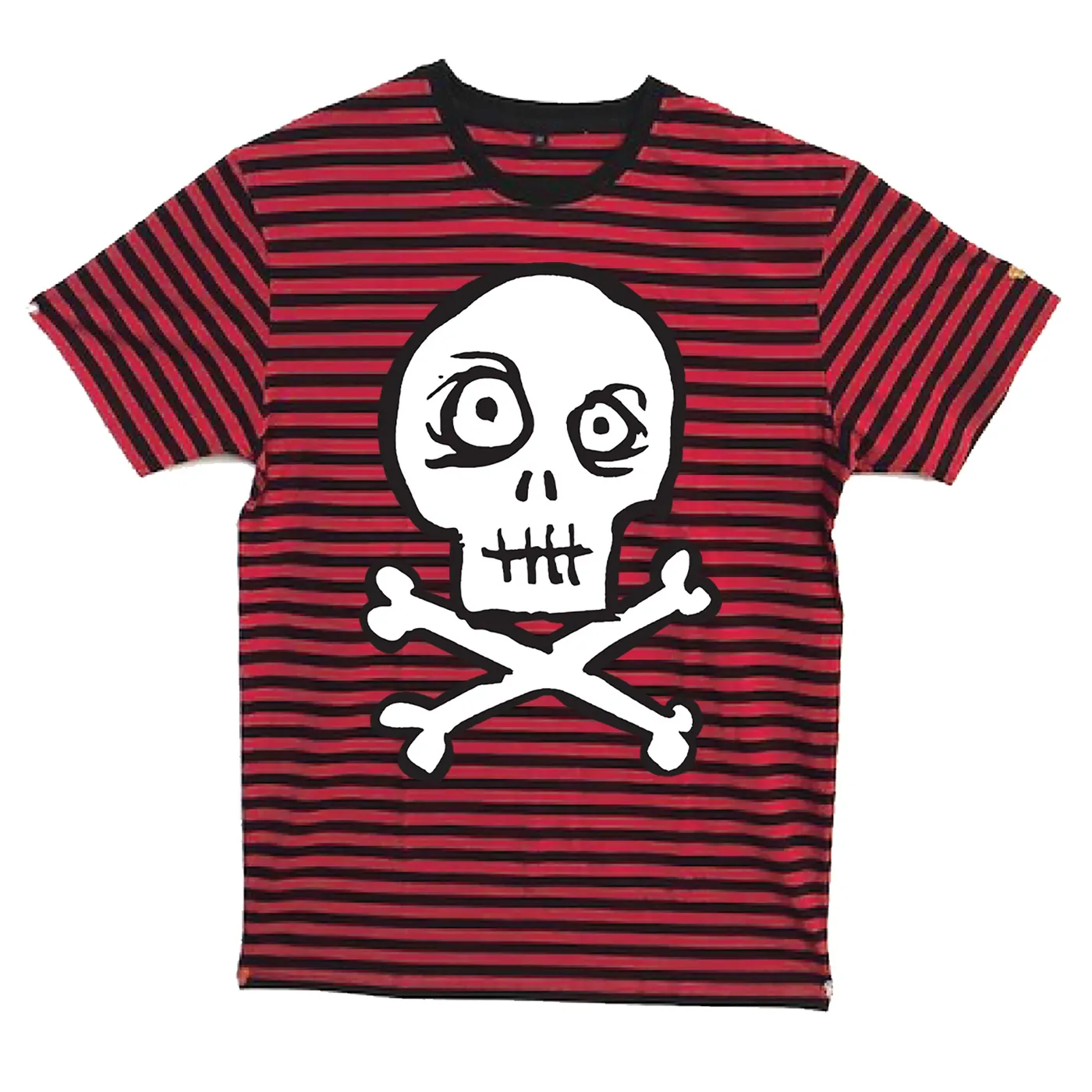 Kepi Ghoulie - Classic Skull - White on Red & Black Striped - T-shirt