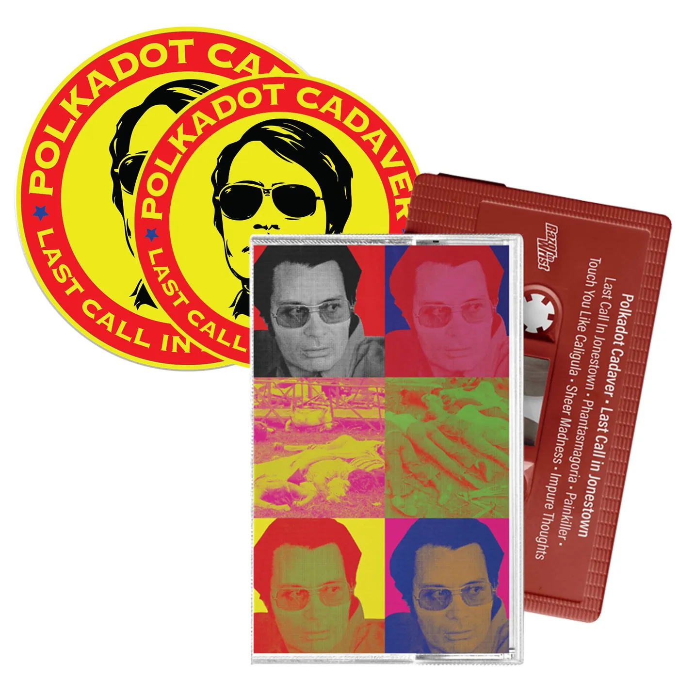 Polkadot Cadaver "Last Call In Jonestown Cassette/Patch/Sticker Bundle" Bundle
