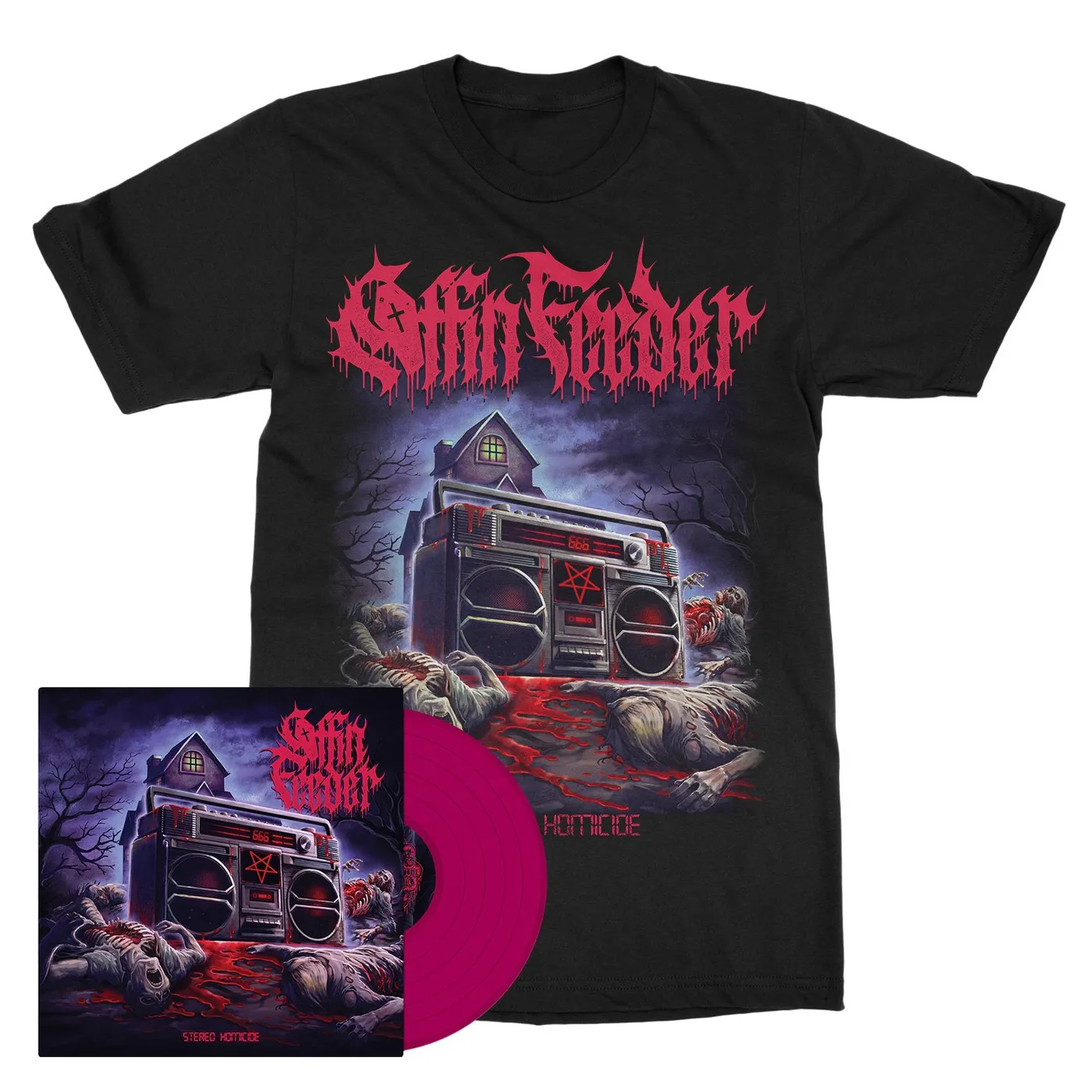 Coffin Feeder "Stereo Homicide Tee + Violet Vinyl" Bundle