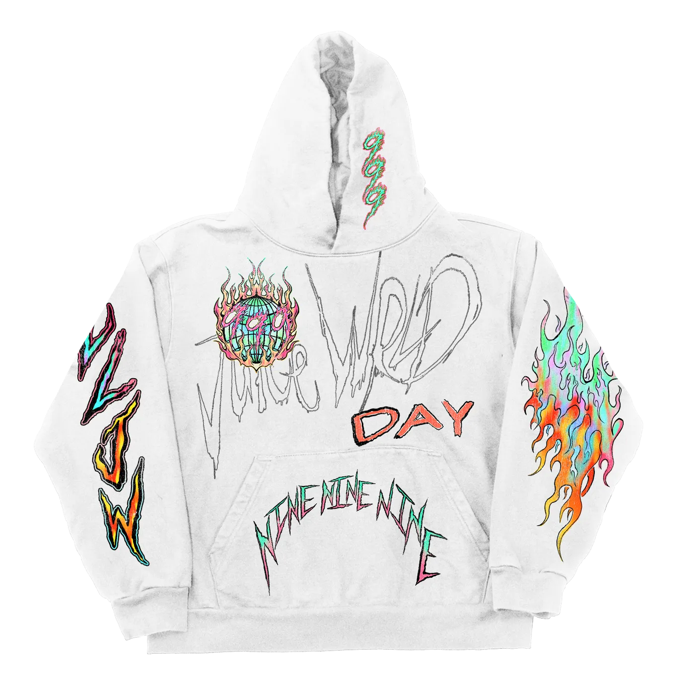 Juice WRLD UP IN FLAMES HOODIE WHITE