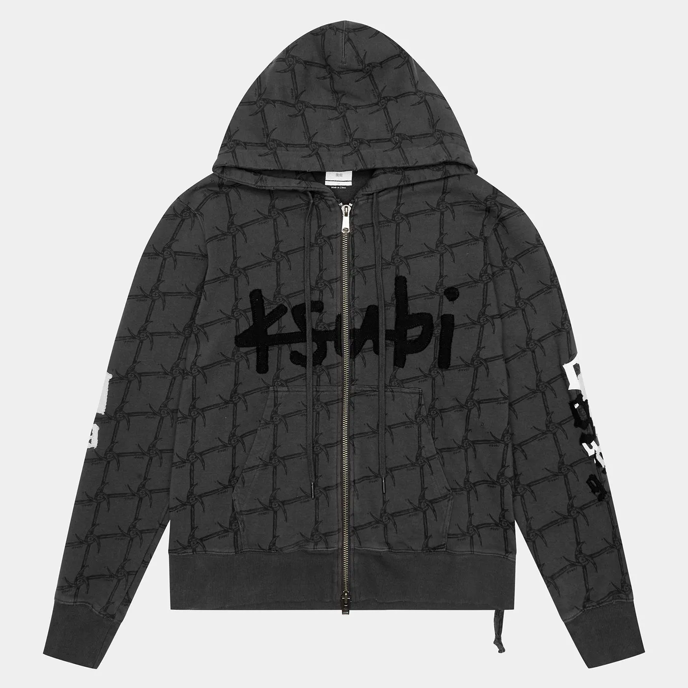 Juice WRLD 999 ZIP THRU KASH HOODIE FADED BLACK