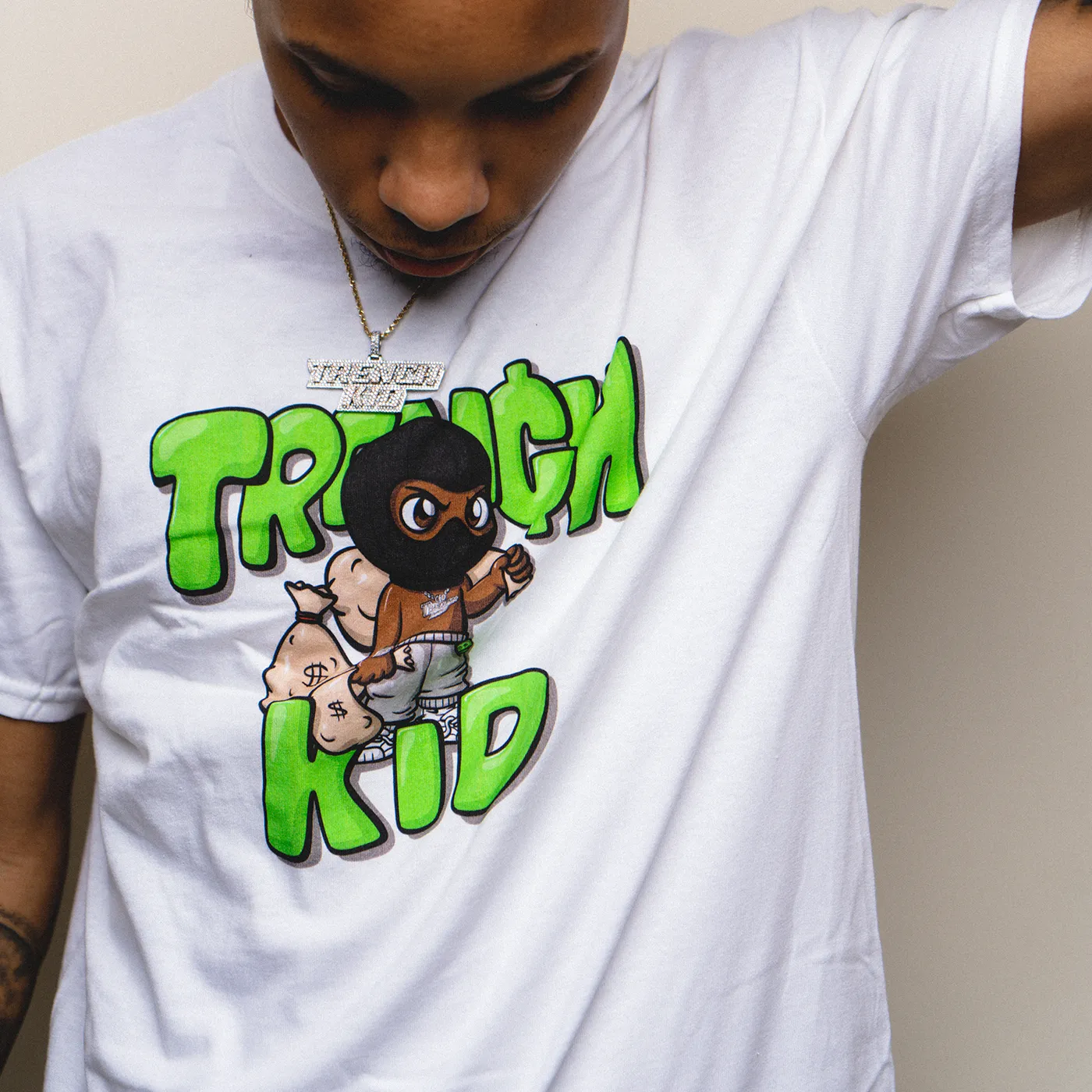 Lil Tjay Trench Kid Black Mask Tee - White