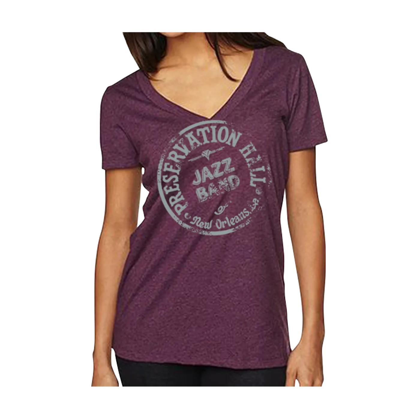 Preservation Hall Jazz Band Womens PHJB Drum Logo V-Neck (Plum)