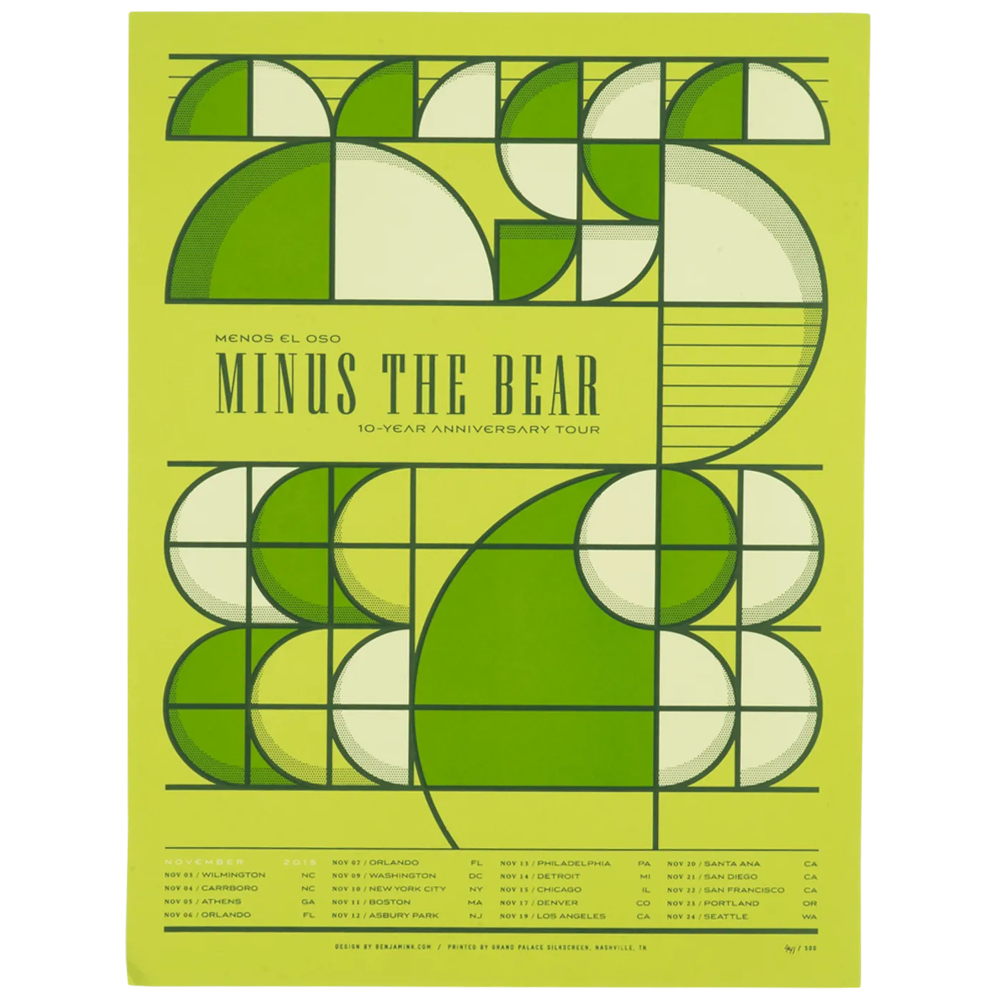 Minus the Bear Menos El Oso 10 Year Anniversary Tour Poster - Green